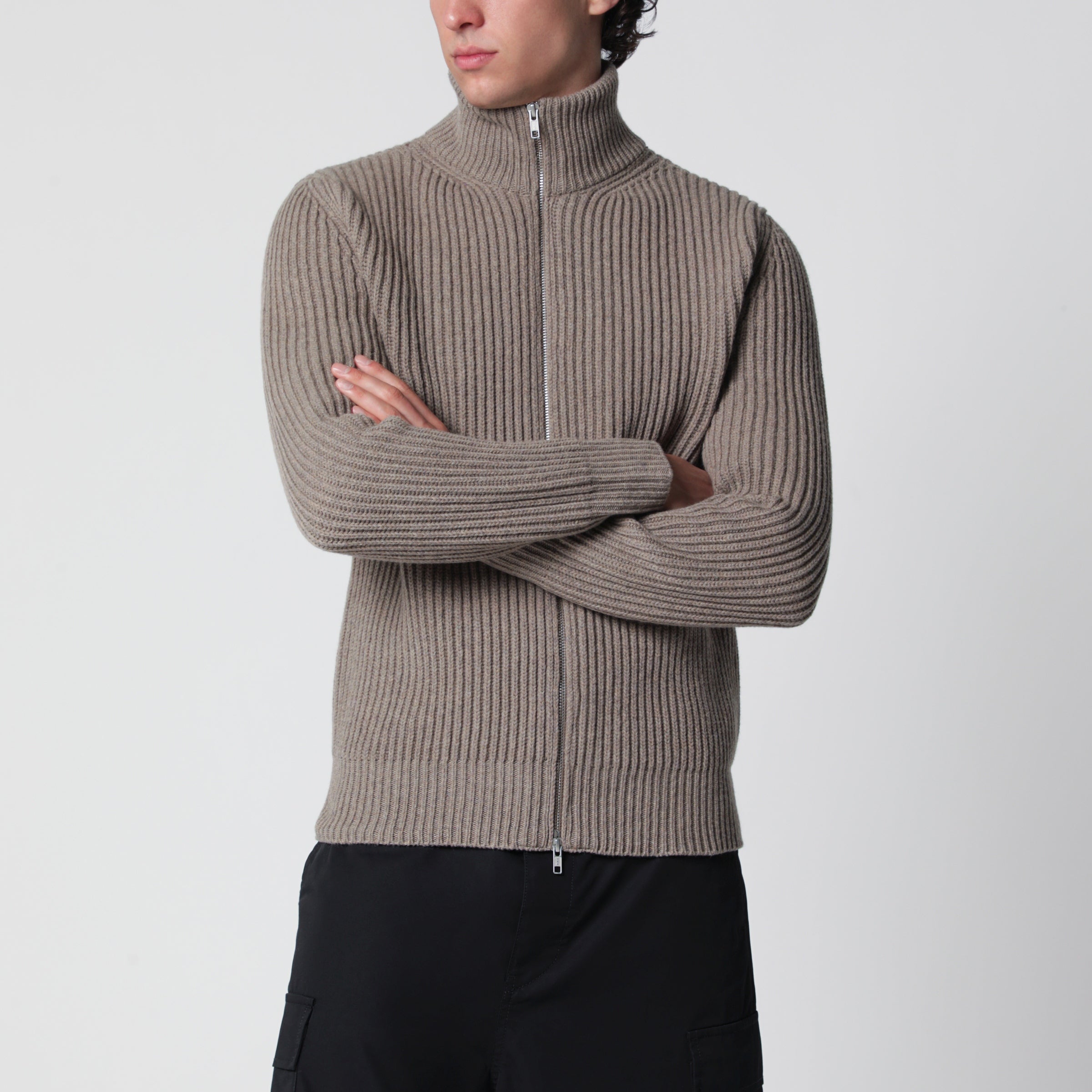 MM6 Maison Margiela Beige mélange wool cardigan | TheDoubleF