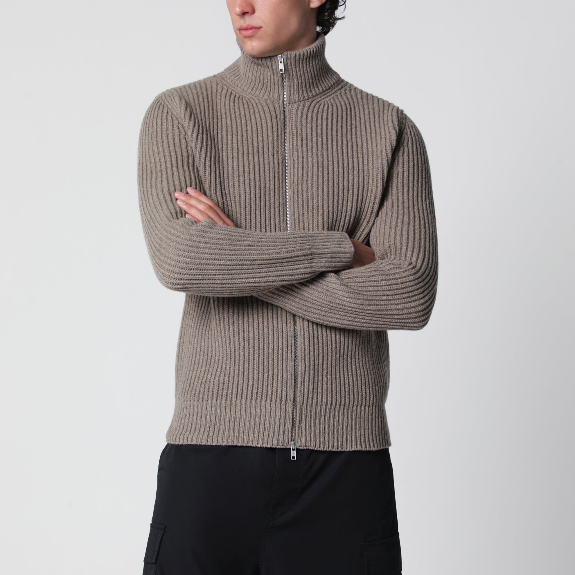 Beige mélange wool cardigan