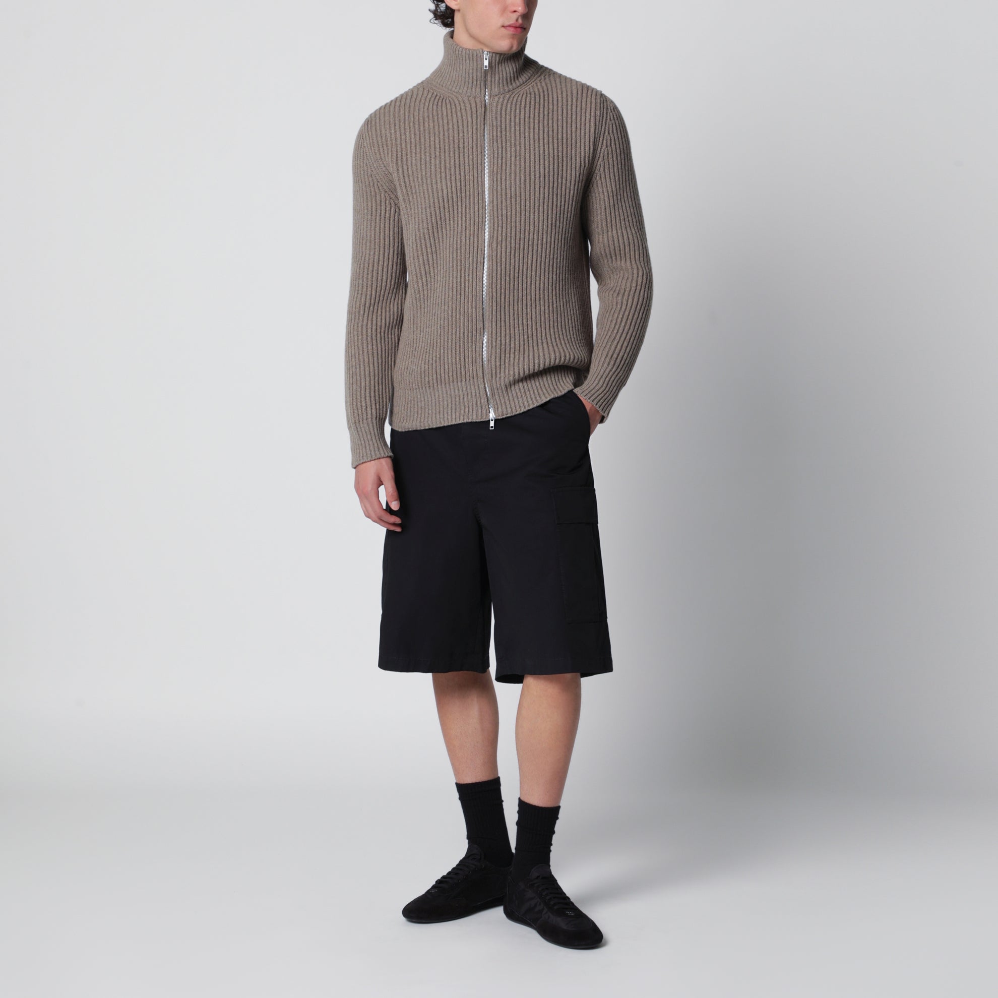 Beige mélange wool cardigan