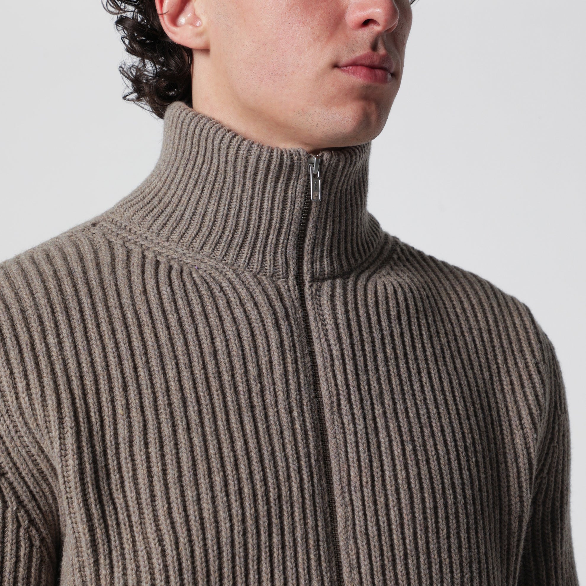 Beige mélange wool cardigan