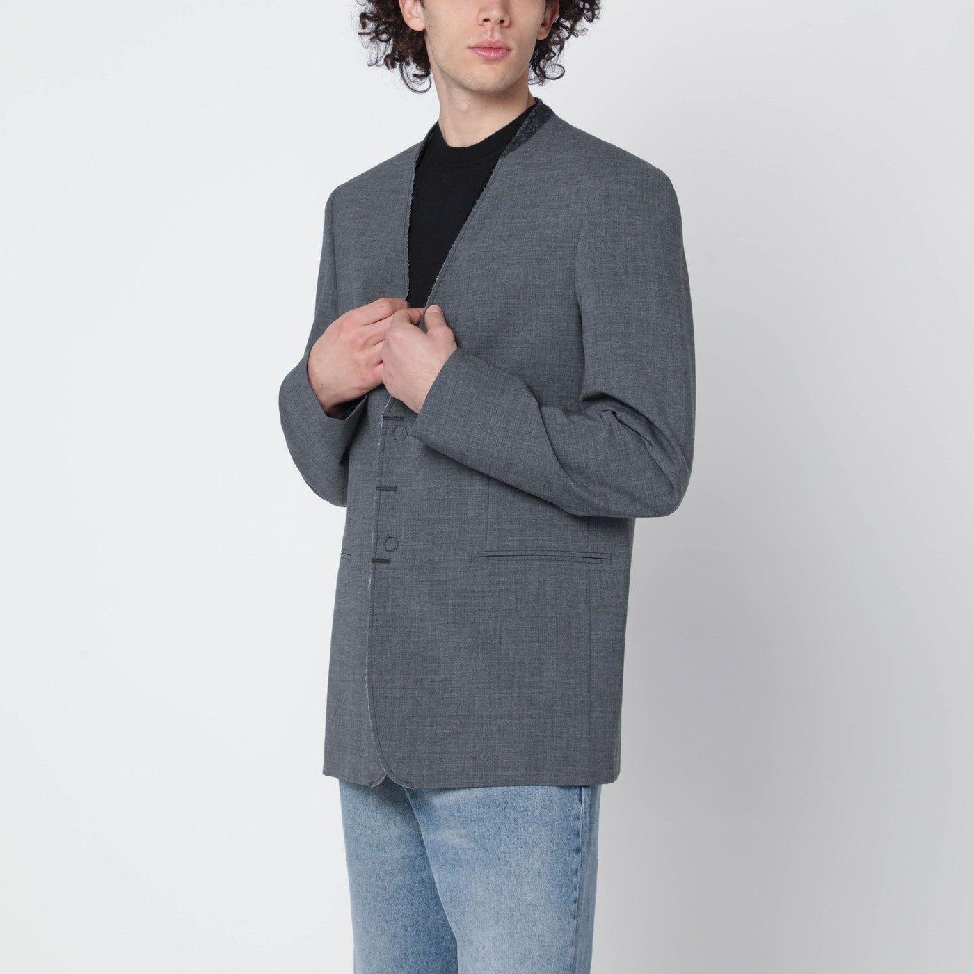 Grey mélange wool-blend jacket