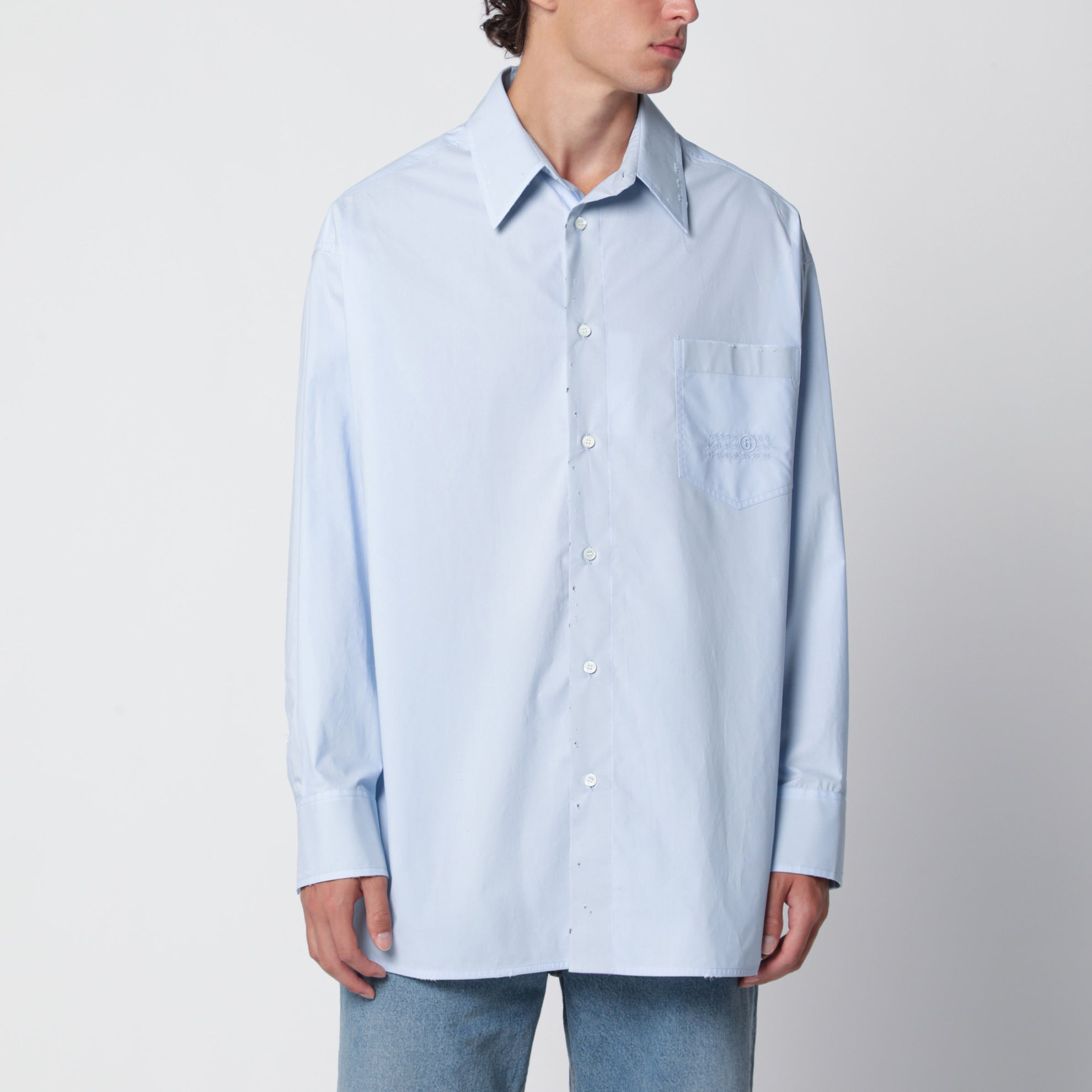 Chemise bleu clair en popeline de coton