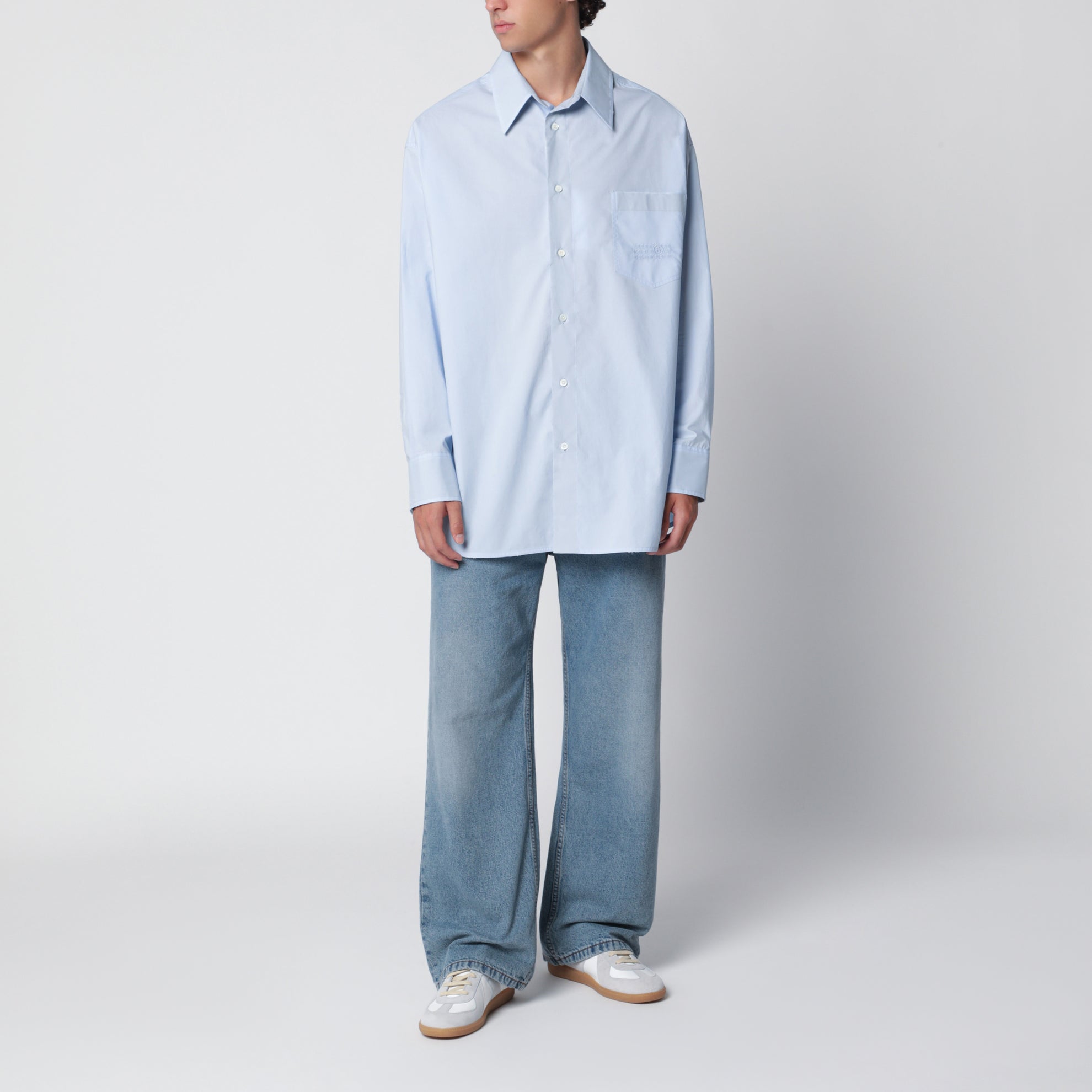 Chemise bleu clair en popeline de coton