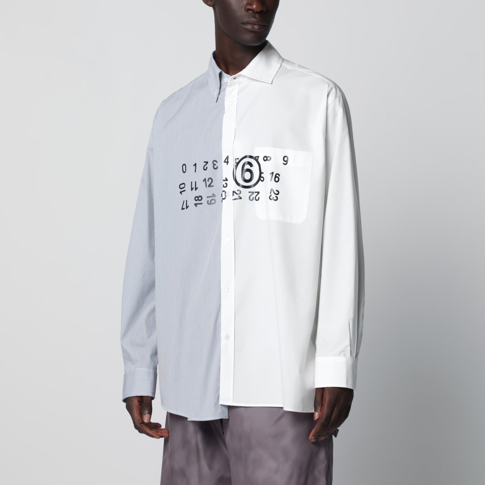 White/grey cotton poplin shirt