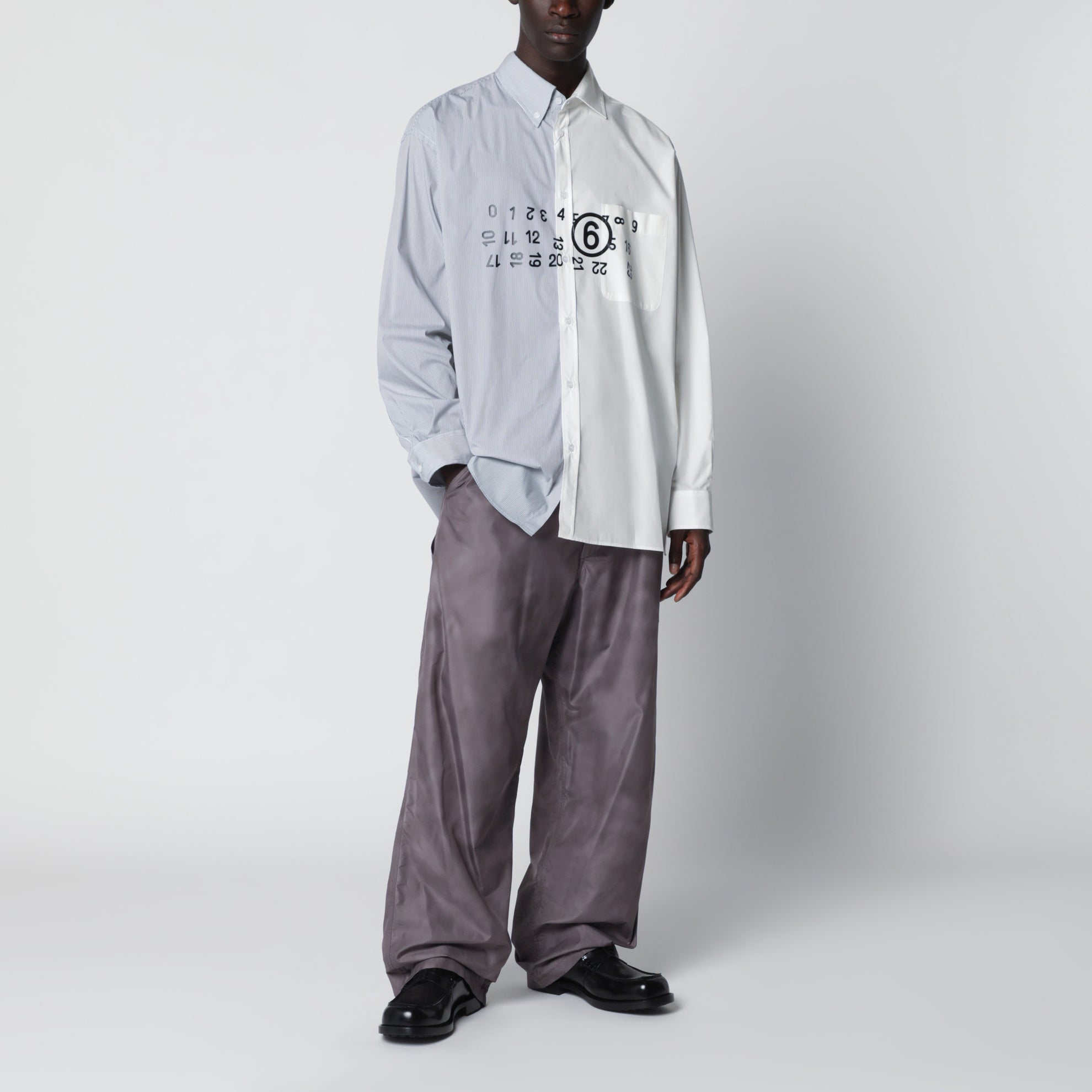 White/grey cotton poplin shirt