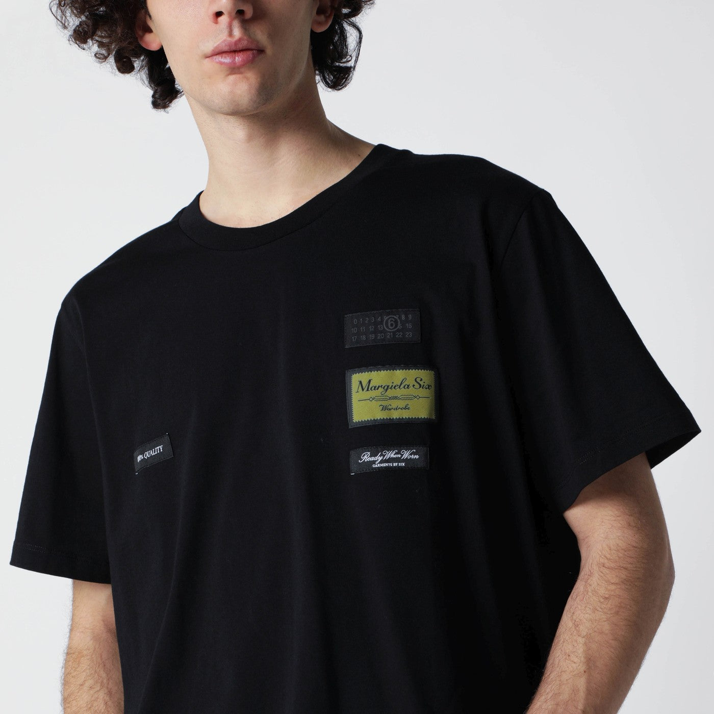 Black cotton T-shirt with label details