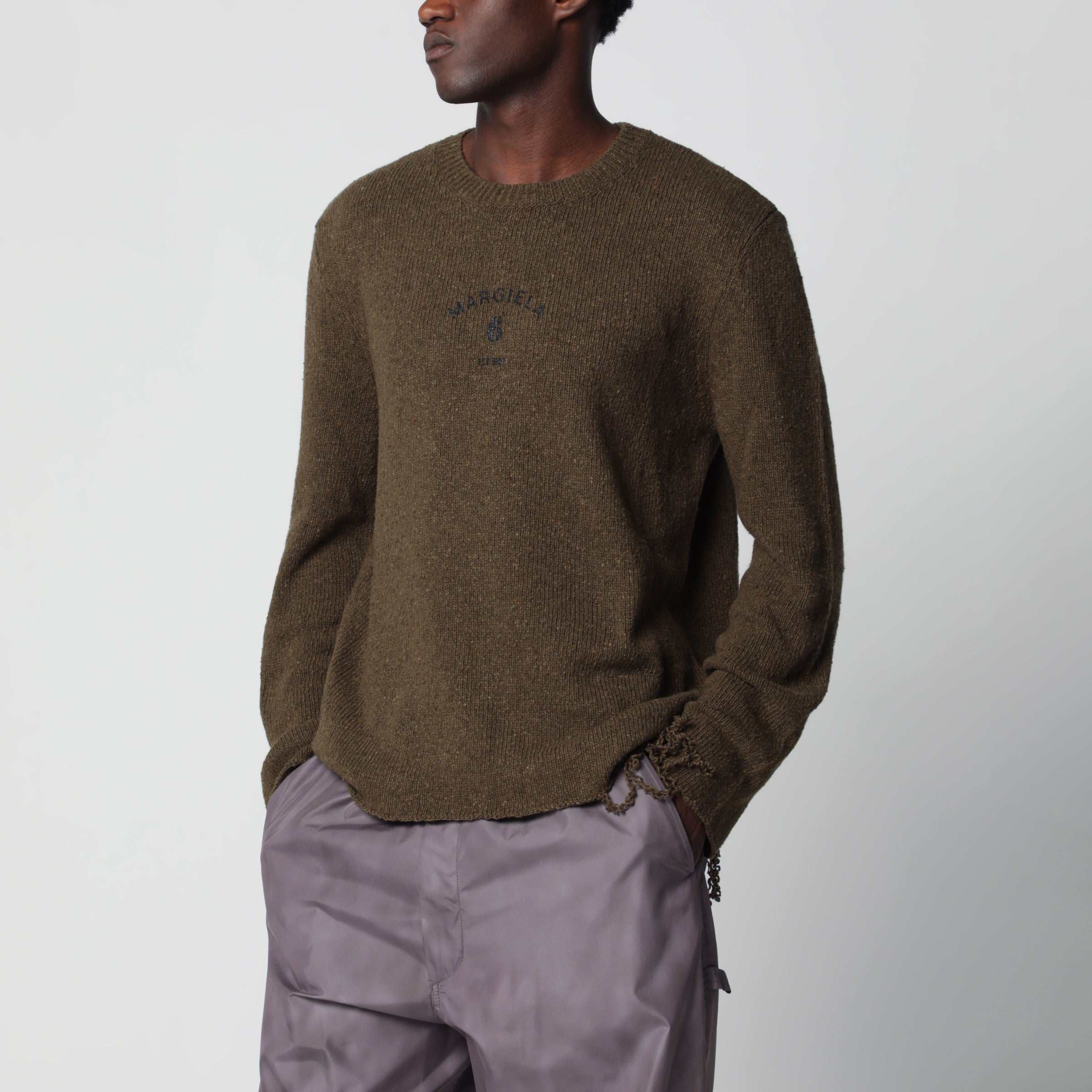 MM6 Maison Margiela Crew-neck sweater in khaki/black wool blend
