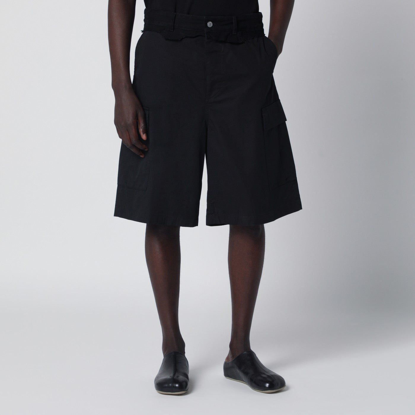 Black wool-blend cargo bermuda shorts