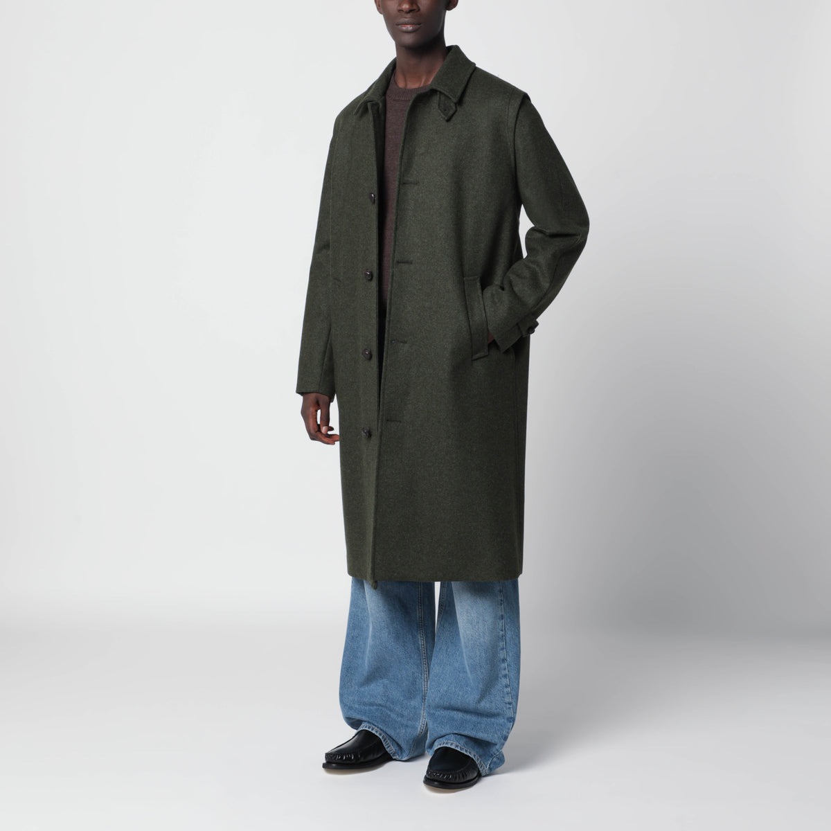 Alexander long green wool coat