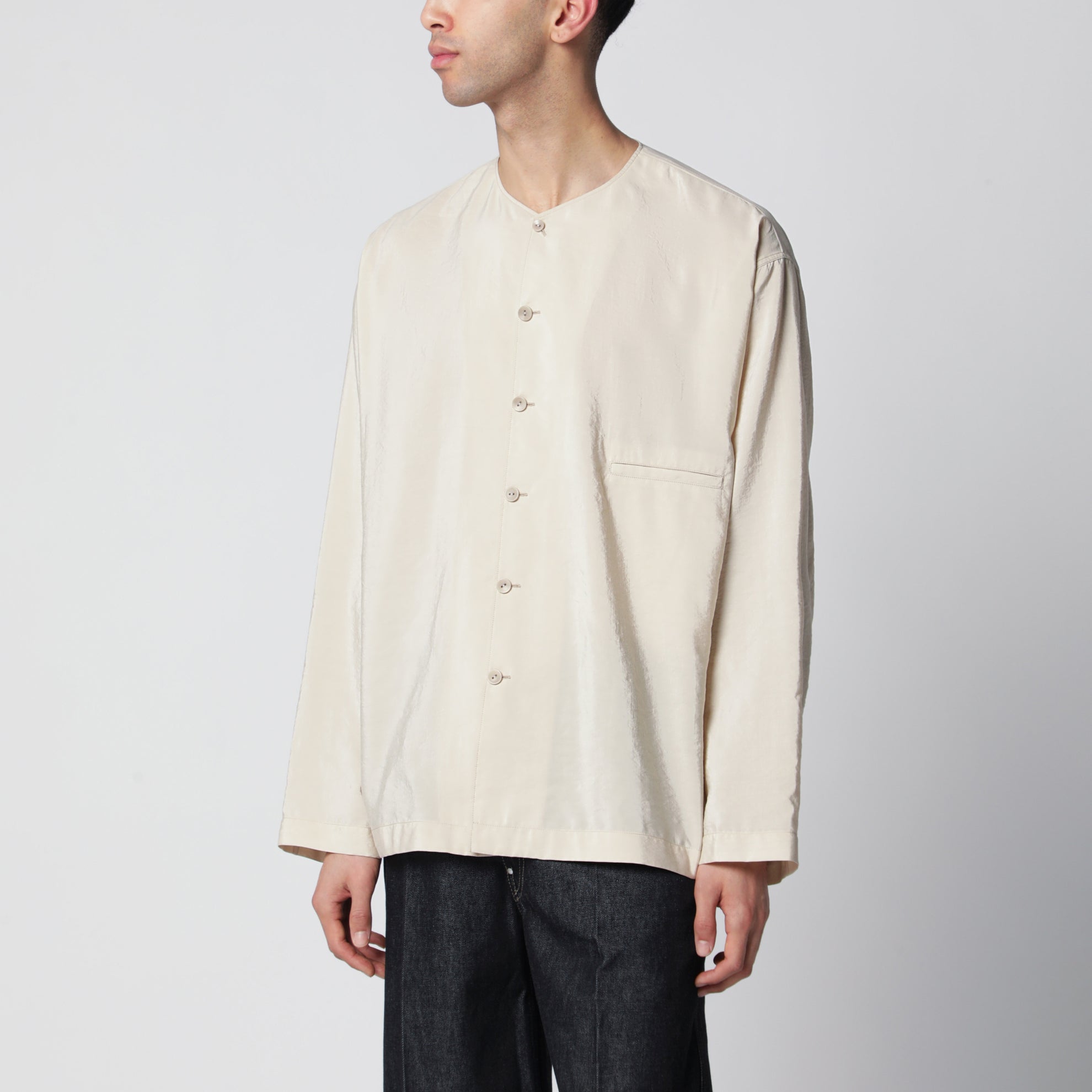 Chemise beige clair en mélange de soie