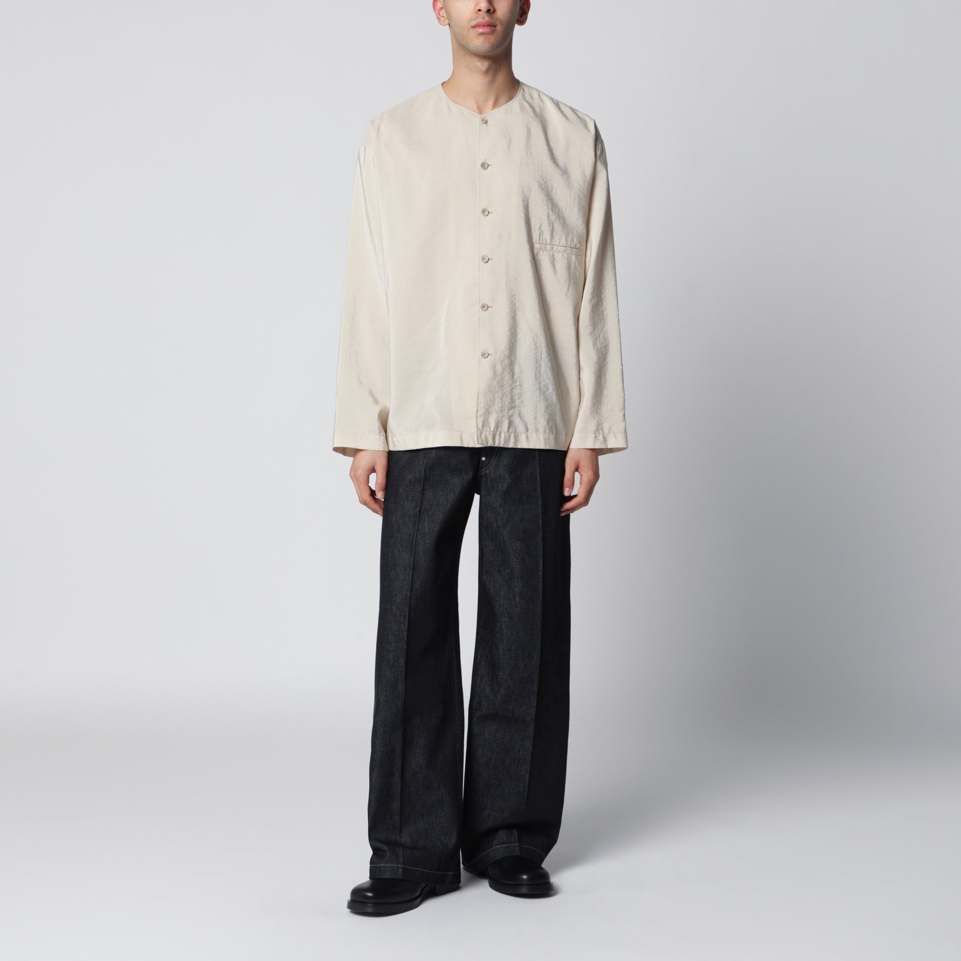 Chemise beige clair en mélange de soie