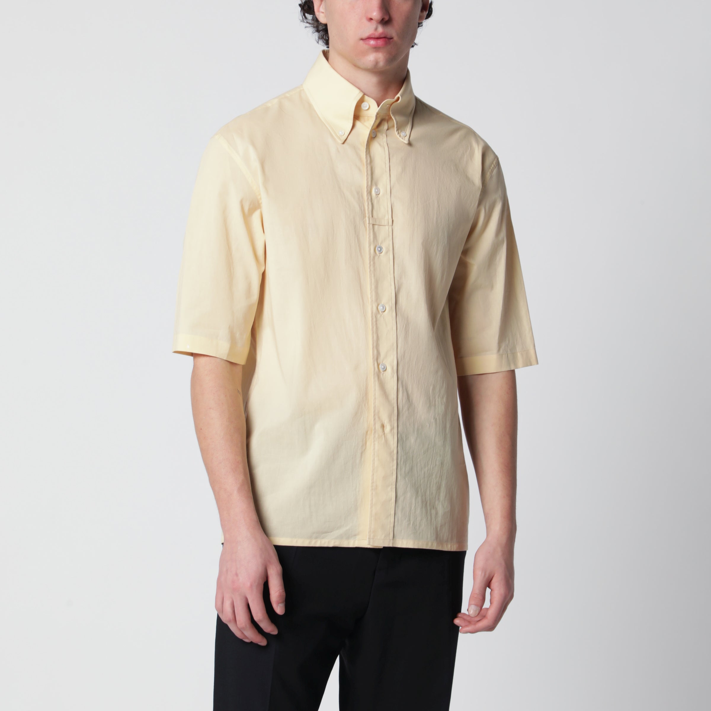 LEMAIRE Light yellow short-sleeve wool shirt | TheDoubleF