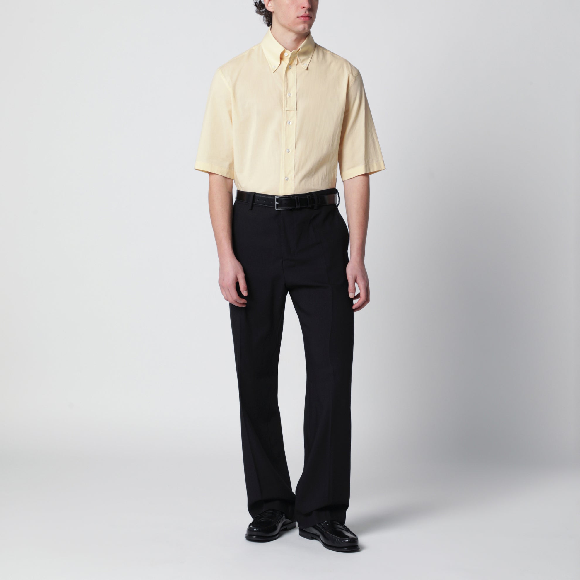 Chemise en laine à manches courtes jaune clair