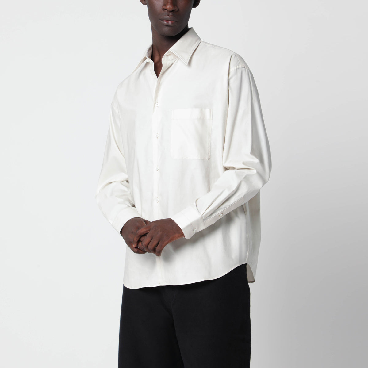 Camicia regular color crema in cotone e seta