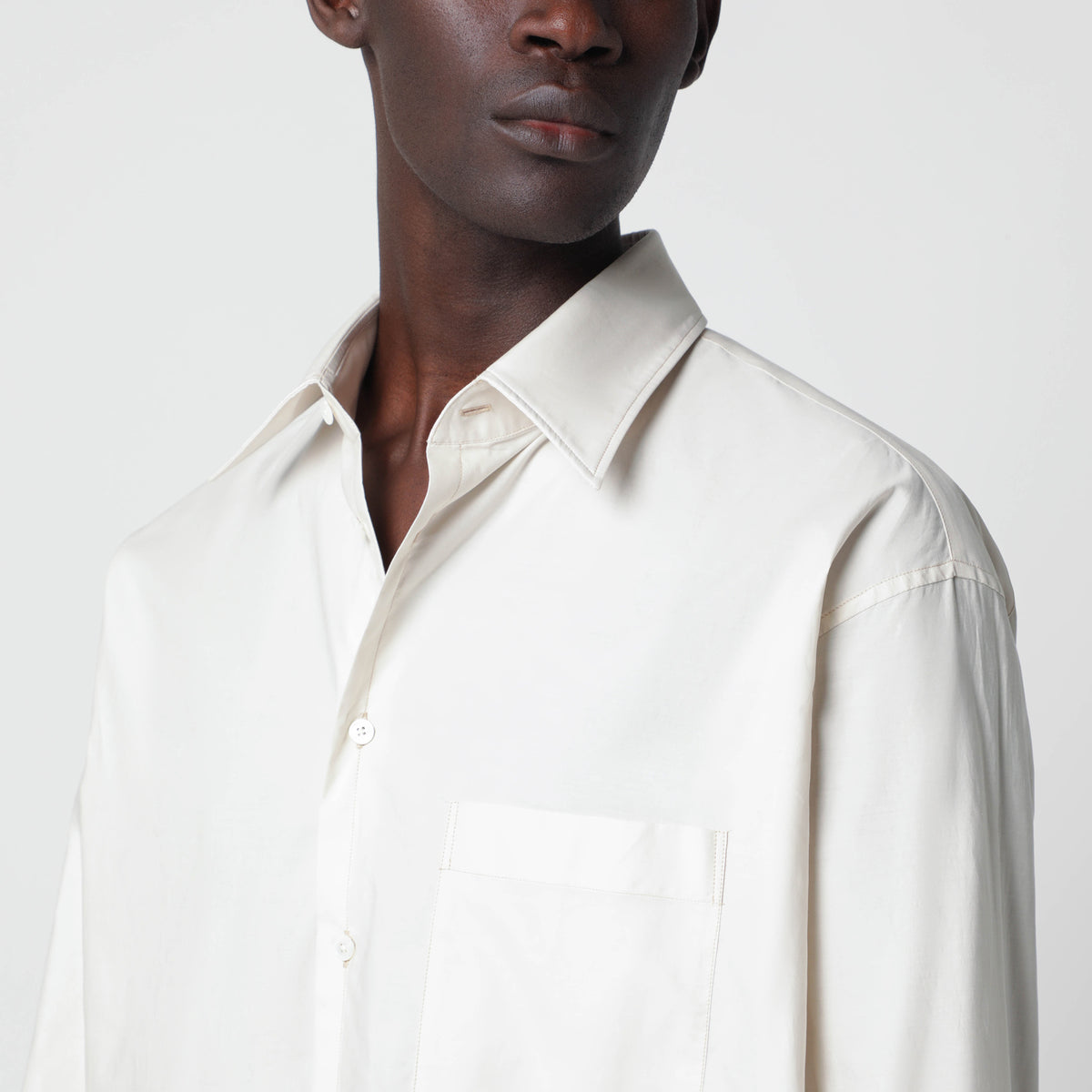 Camicia regular color crema in cotone e seta