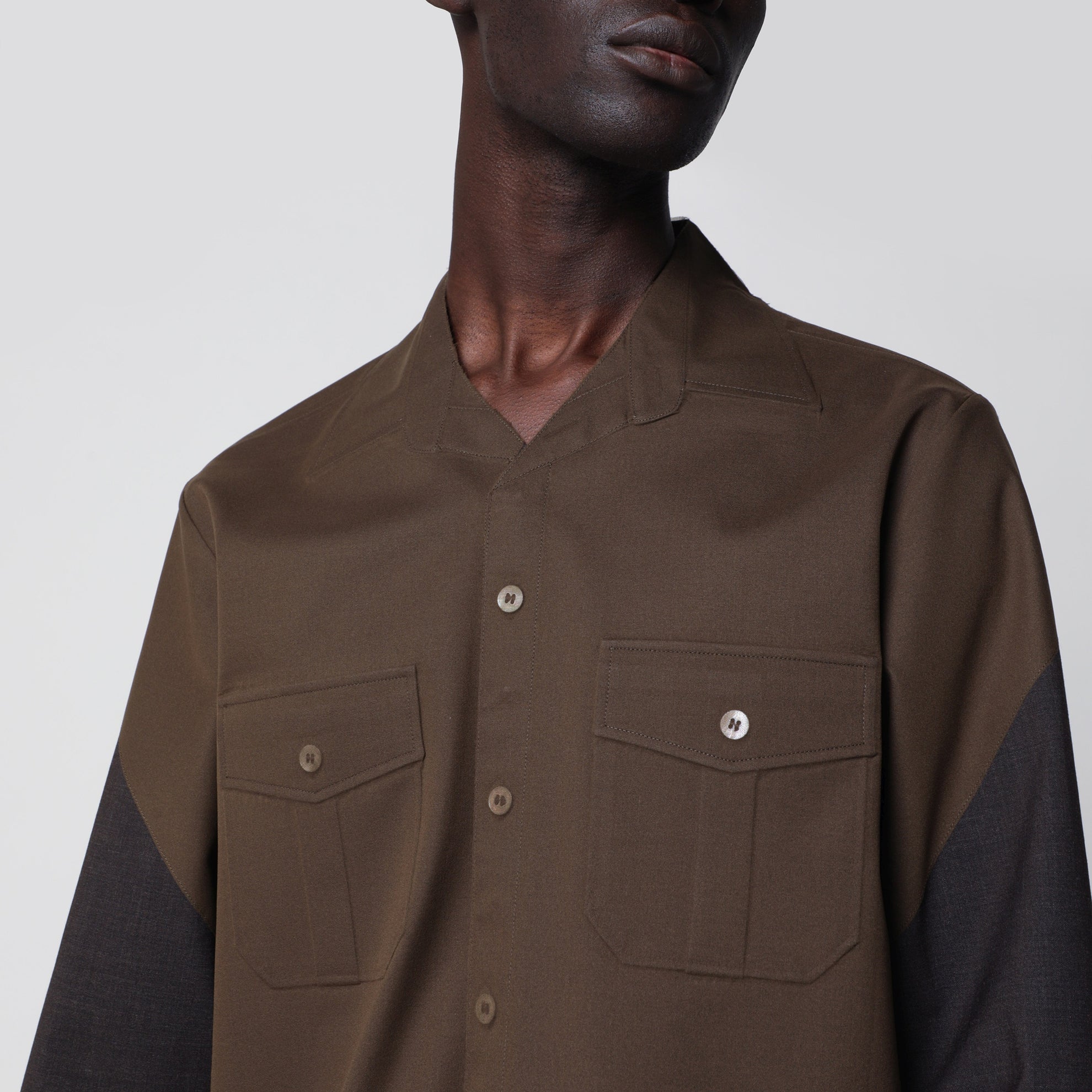 Camicia bicolore marrone in misto lana