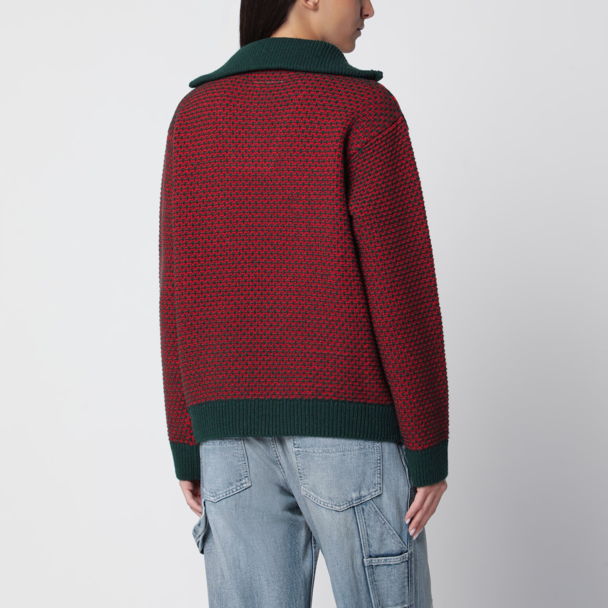 Jacquard-Strickpullover aus Wollmischung in Rot/Waldgrün
