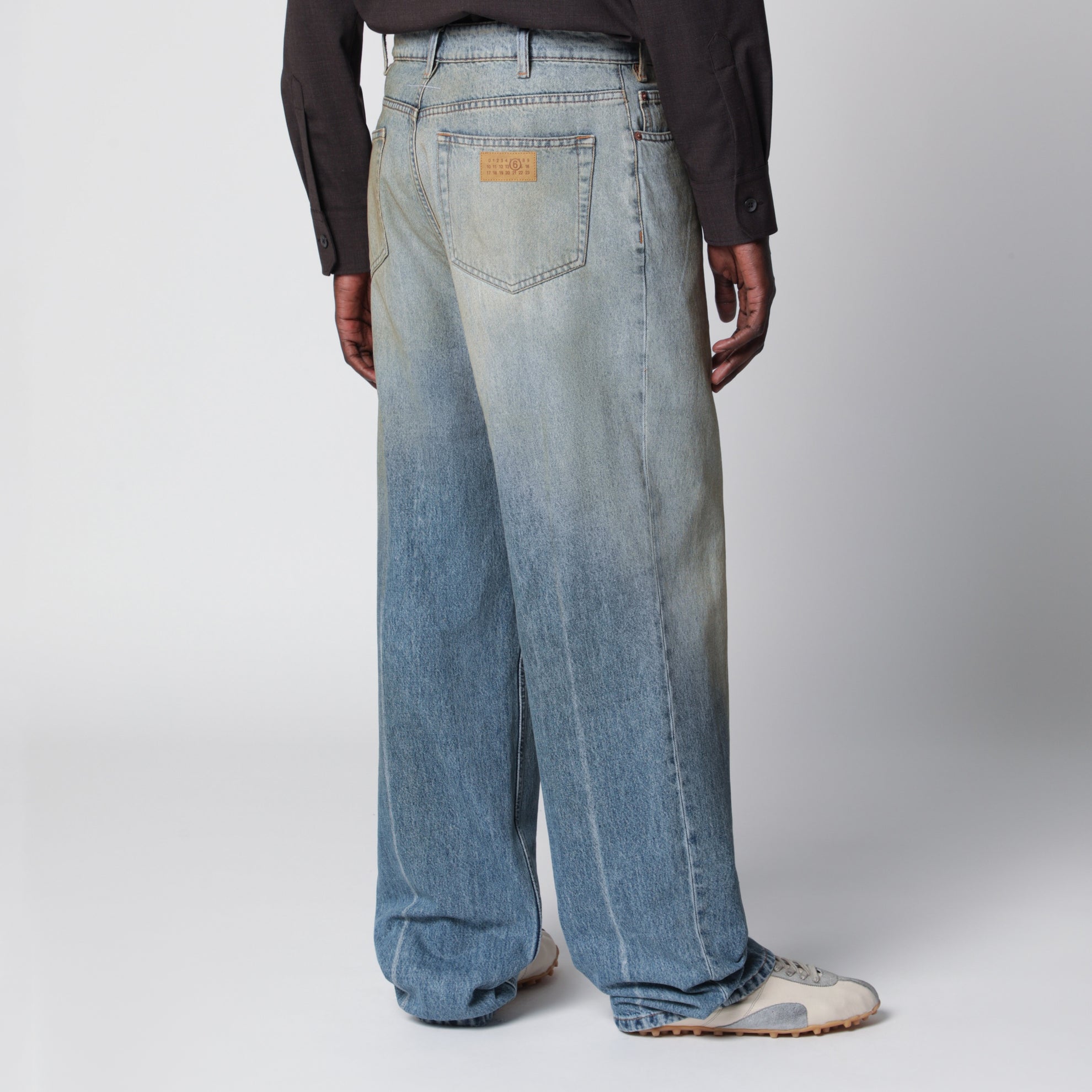 Mid-blue washed-effect denim jeans