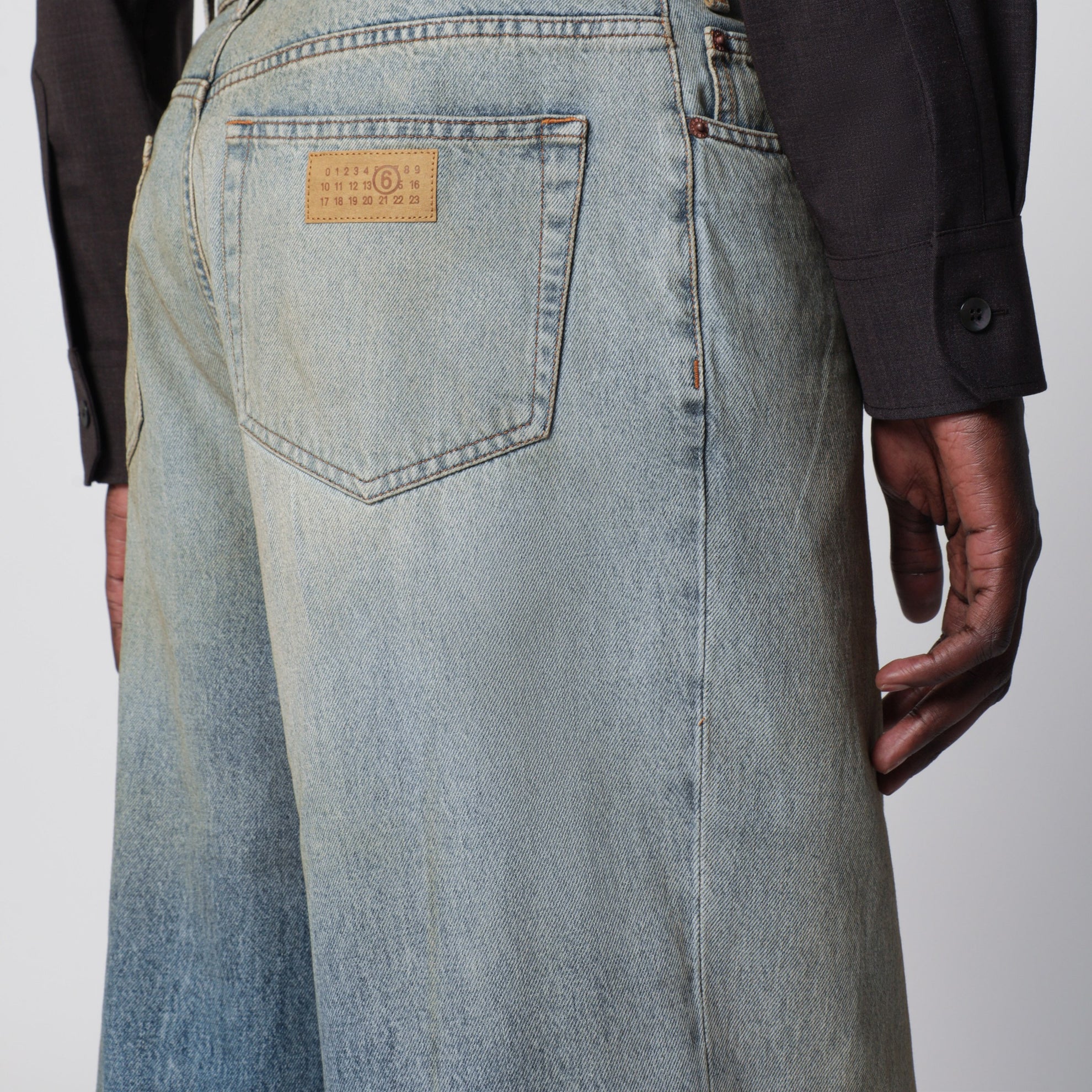 Mid-blue washed-effect denim jeans