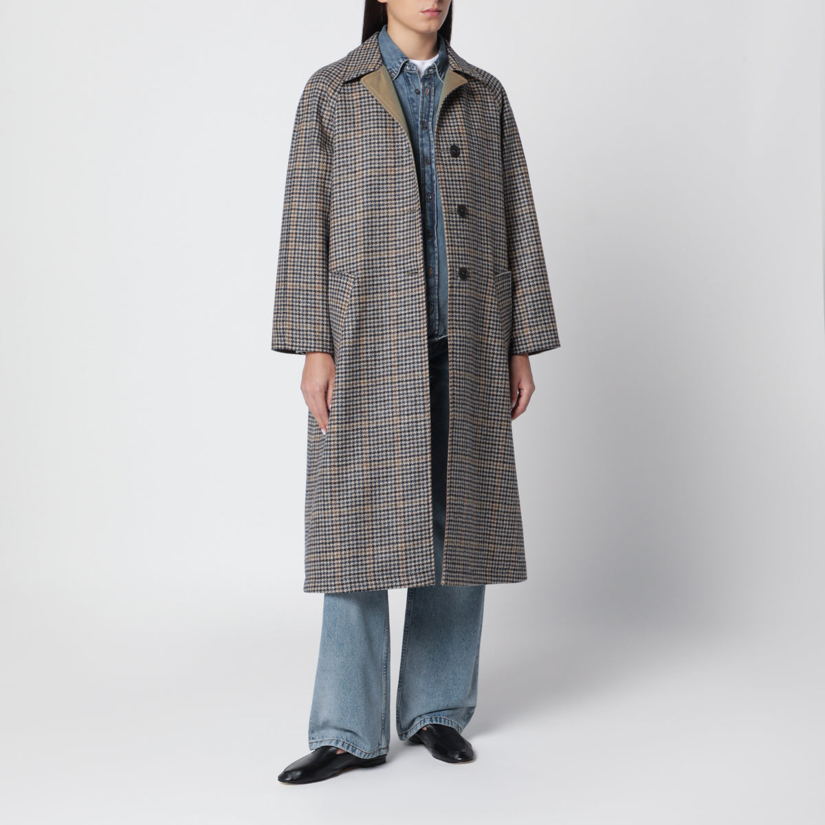 Cappotto reversibile blu/marrone in lana