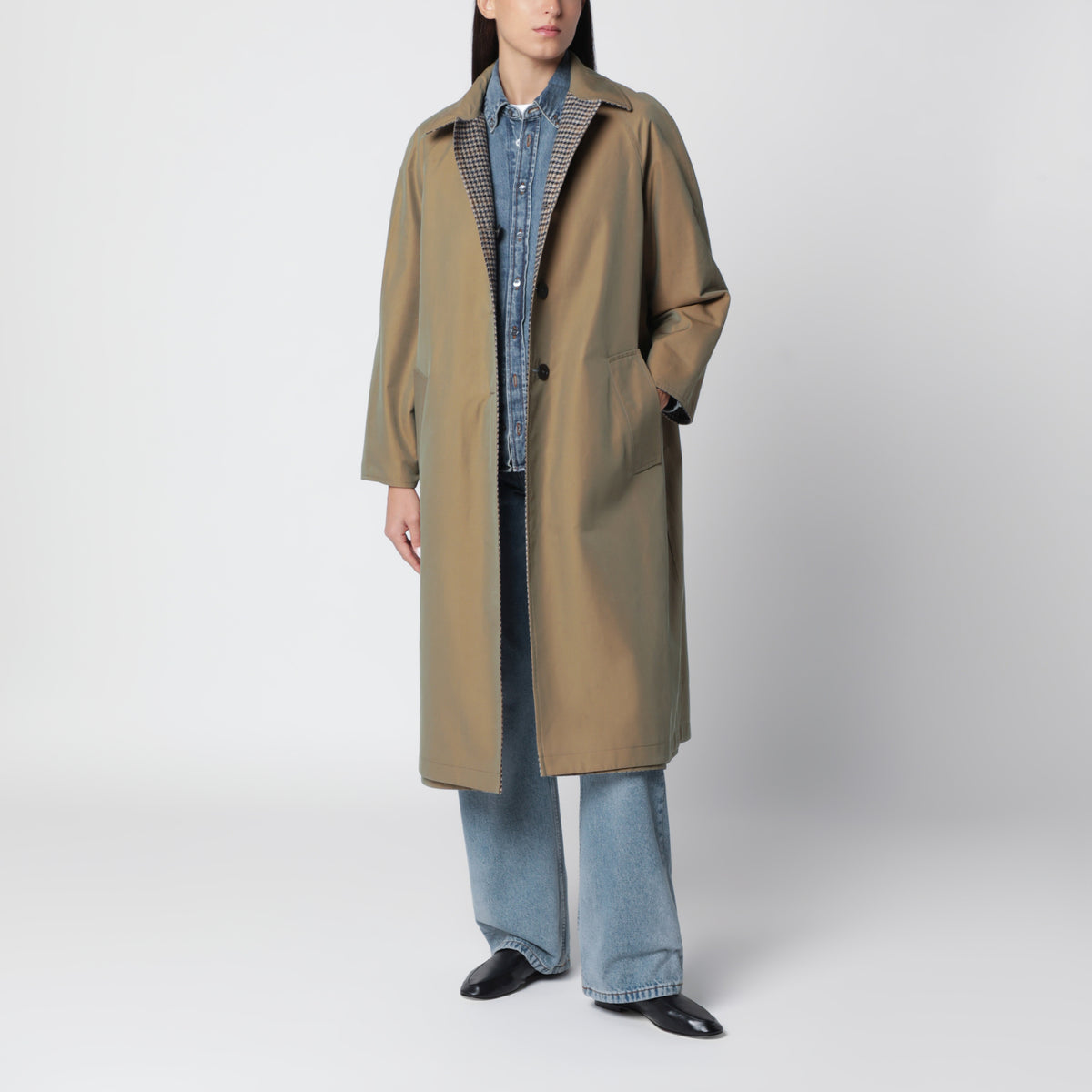 Cappotto reversibile blu/marrone in lana