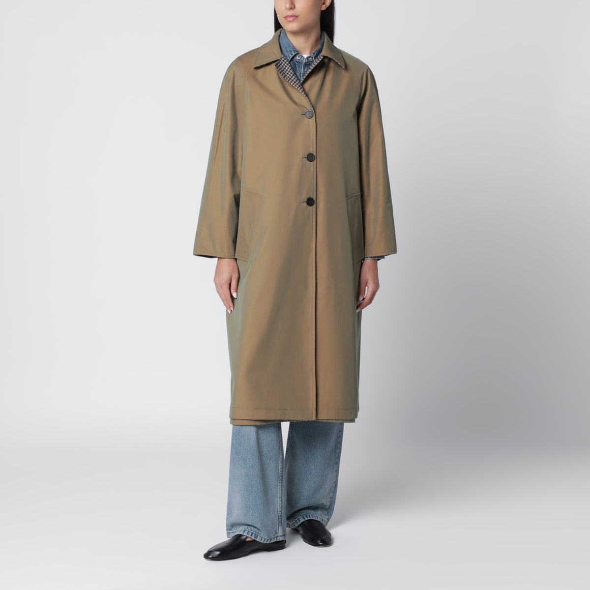 Cappotto reversibile blu/marrone in lana