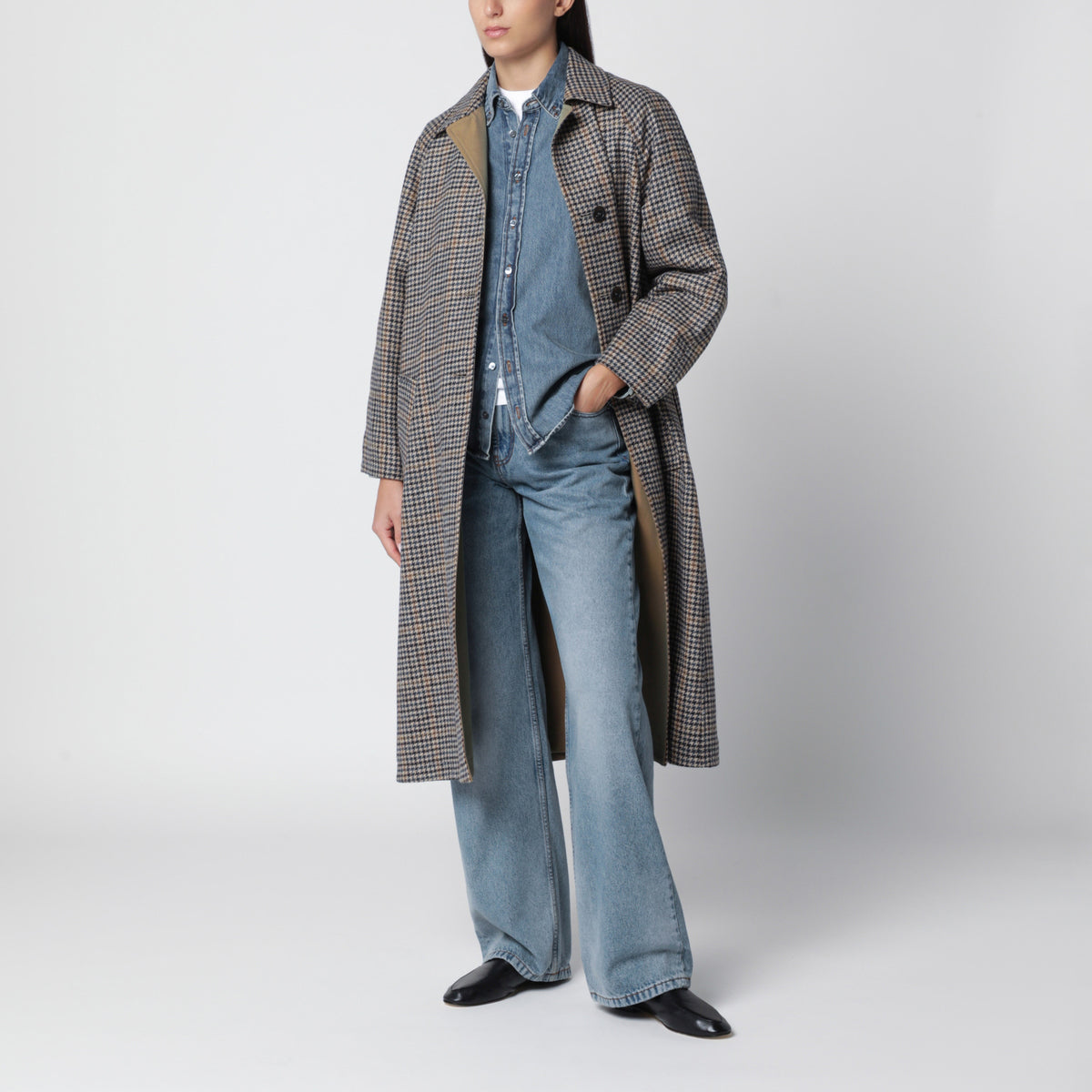 Cappotto reversibile blu/marrone in lana