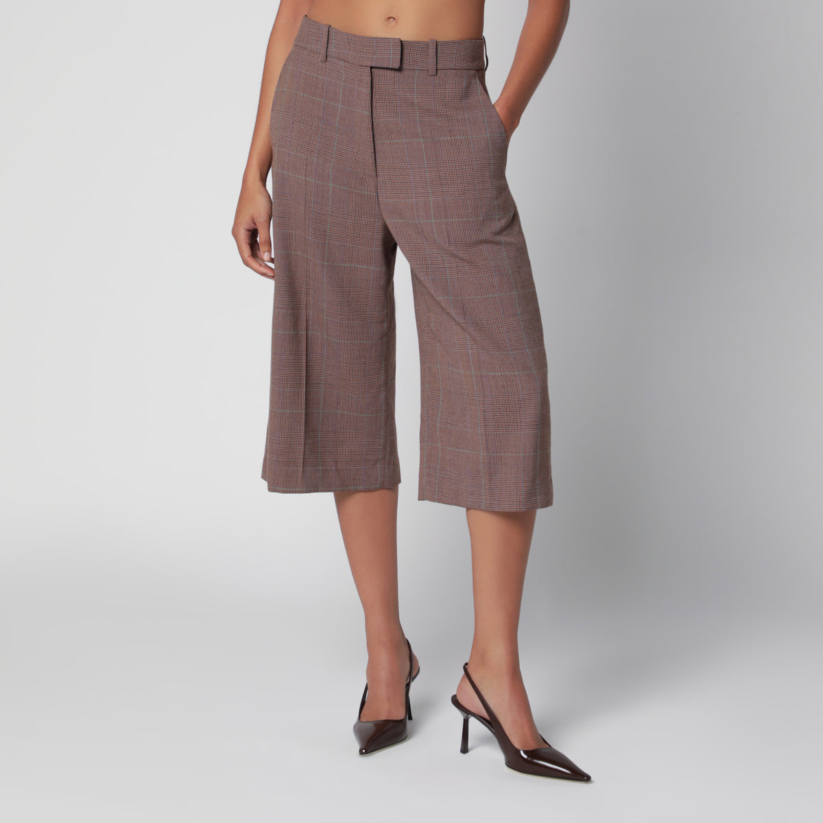 Brown Bermuda shorts in checked wool blend