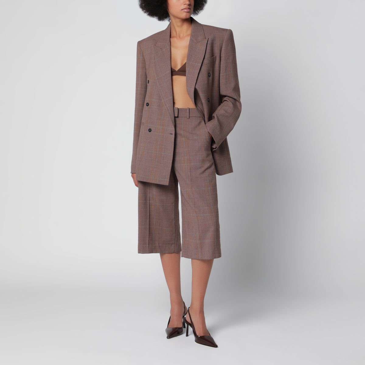 Brown Bermuda shorts in checked wool blend