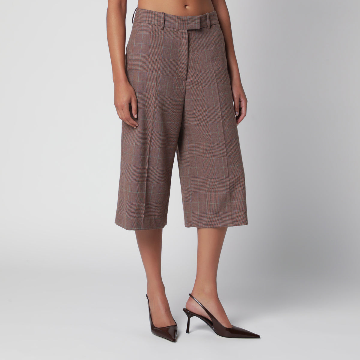 Brown Bermuda shorts in checked wool blend