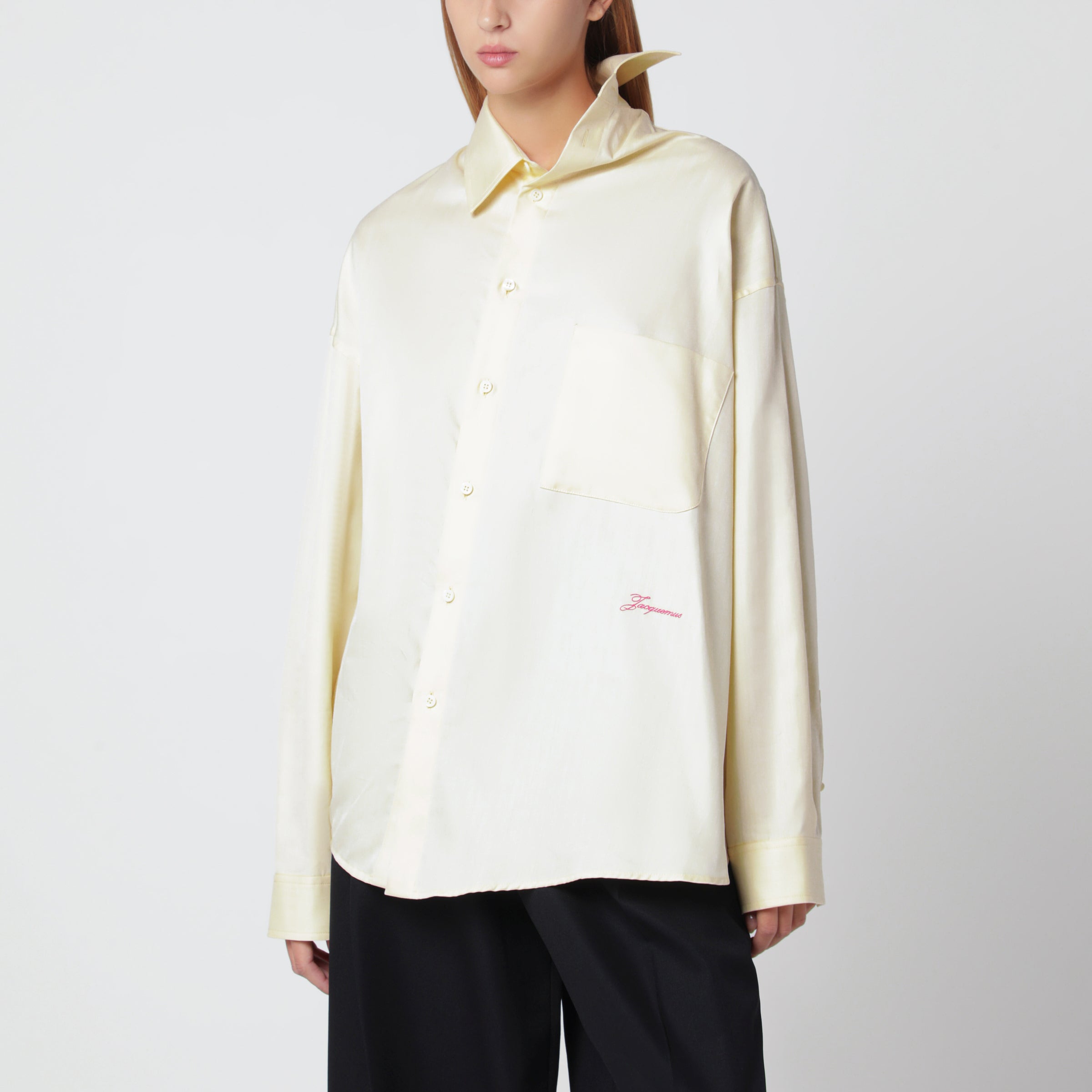 JACQUEMUS Light yellow asymmetric cotton shirt | TheDoubleF