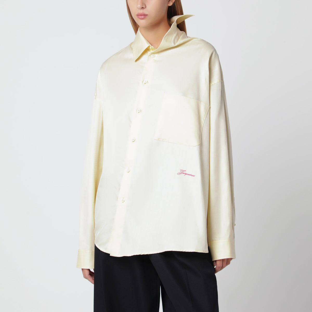Light yellow asymmetric cotton shirt