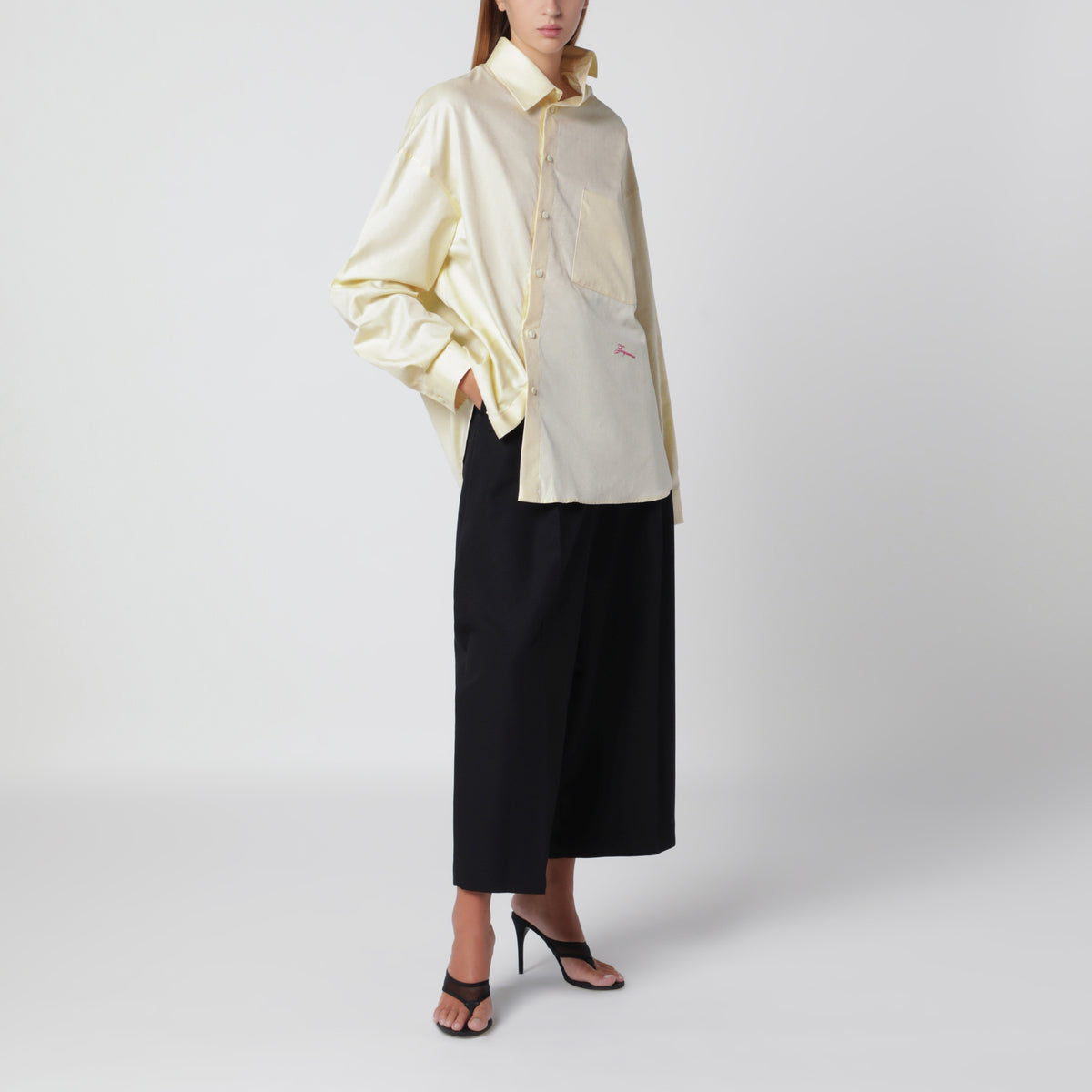 Light yellow asymmetric cotton shirt