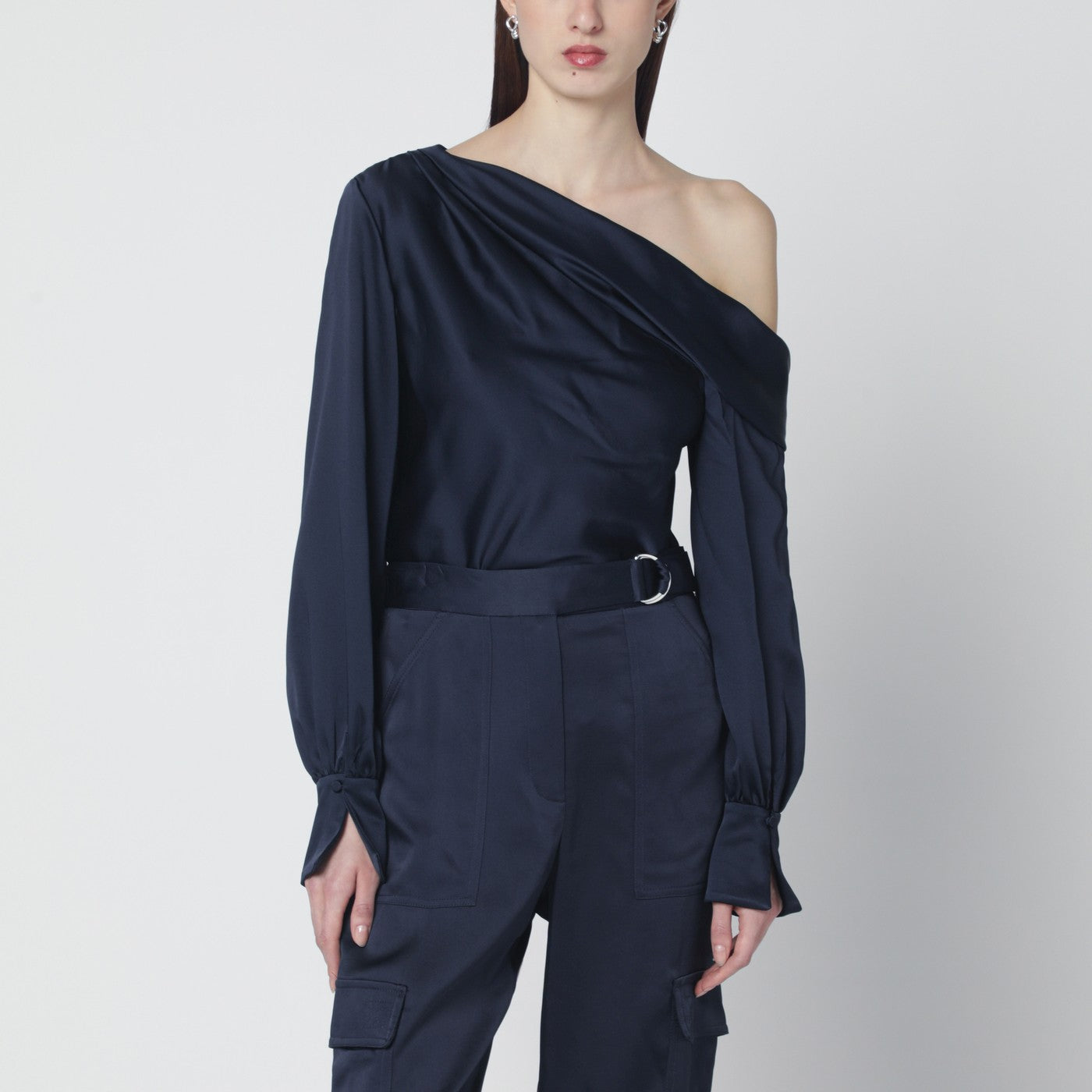Alice blouse in midnight blue shiny satin