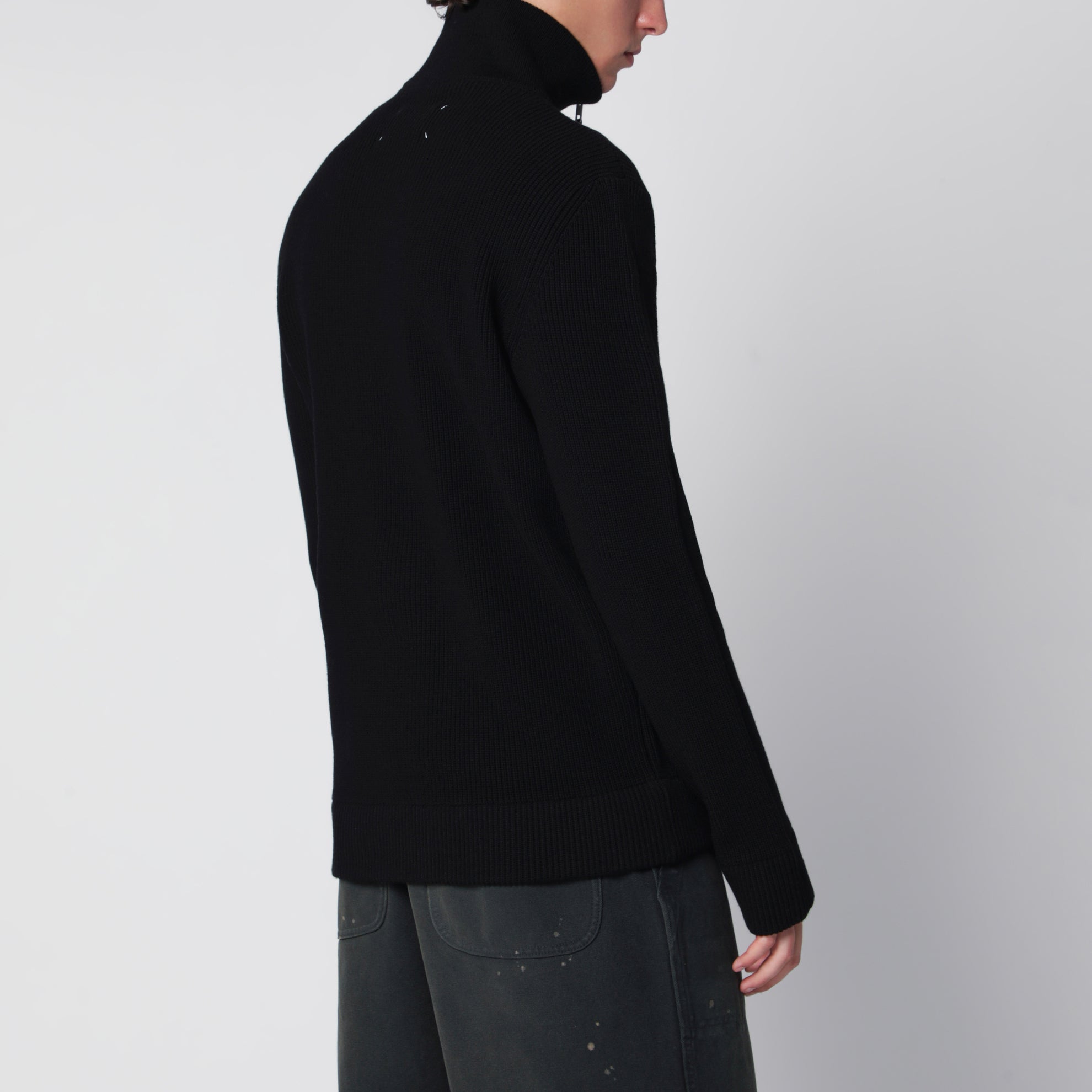 Cardigan in maglia con zip in cotone e lana nero