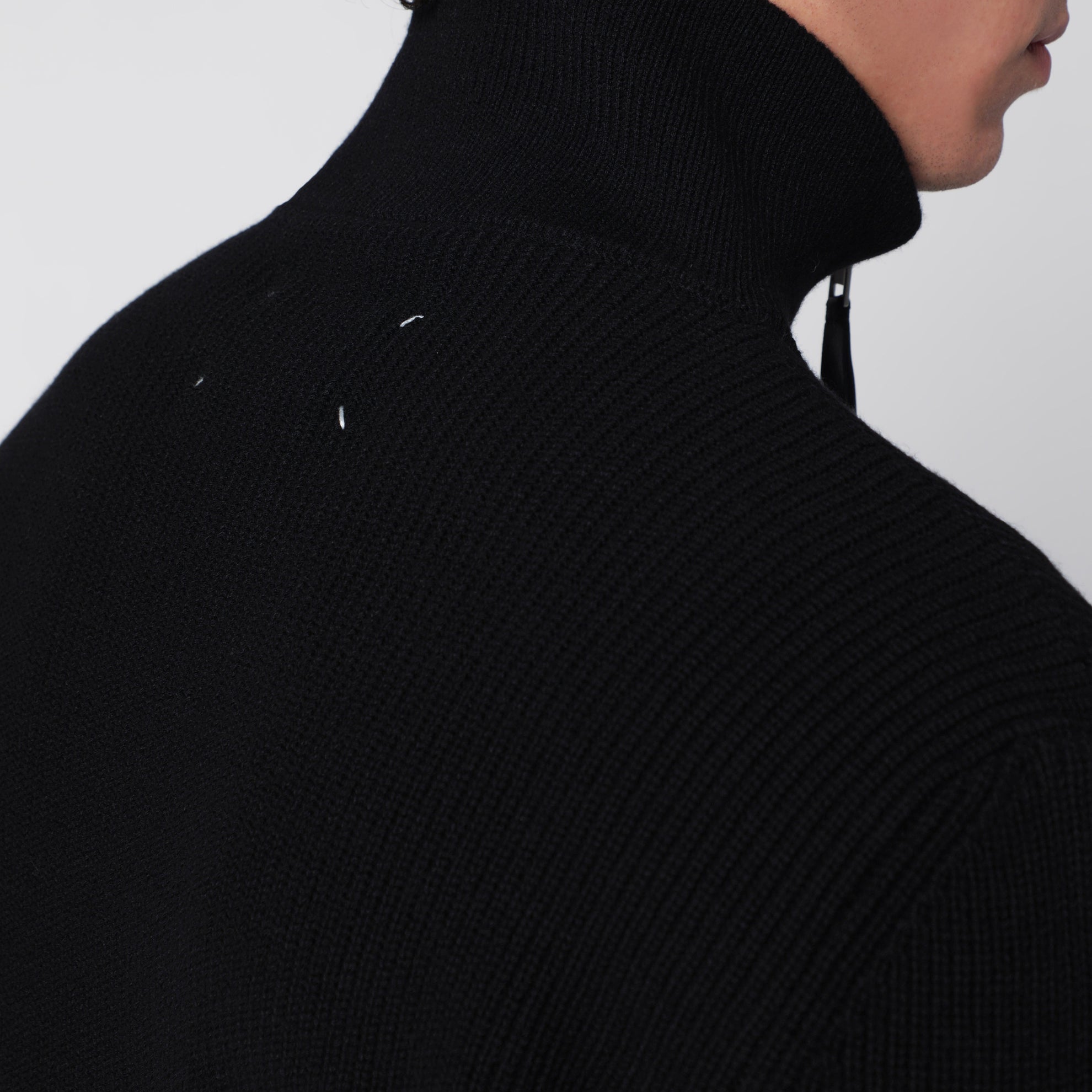 Cardigan in maglia con zip in cotone e lana nero