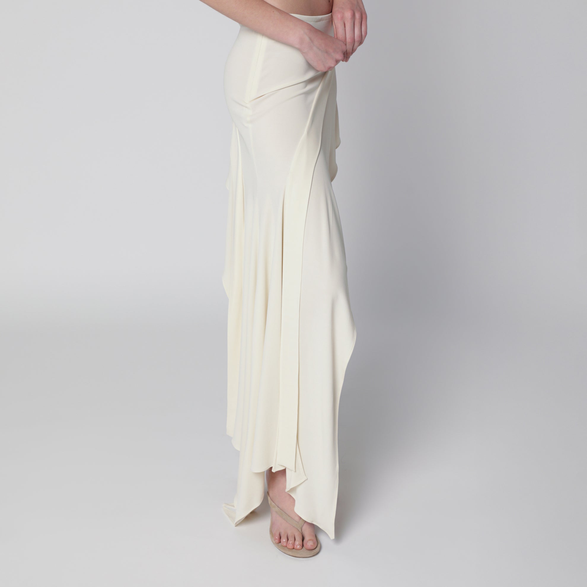 White mini skirt with side train