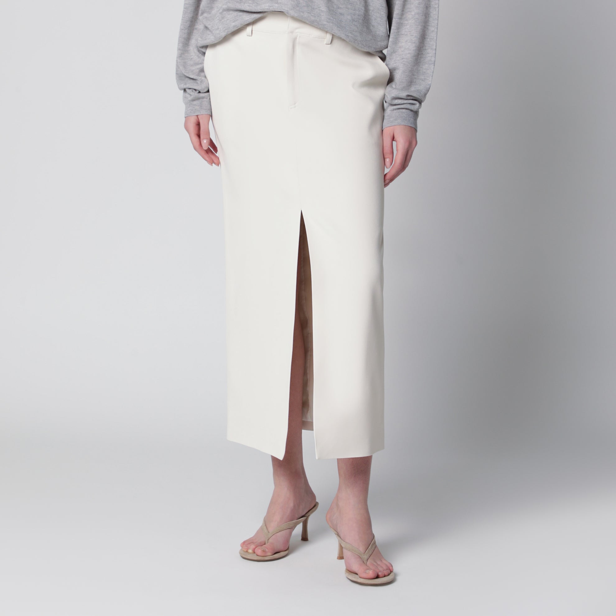 Midi skirt in off-white cotton blend