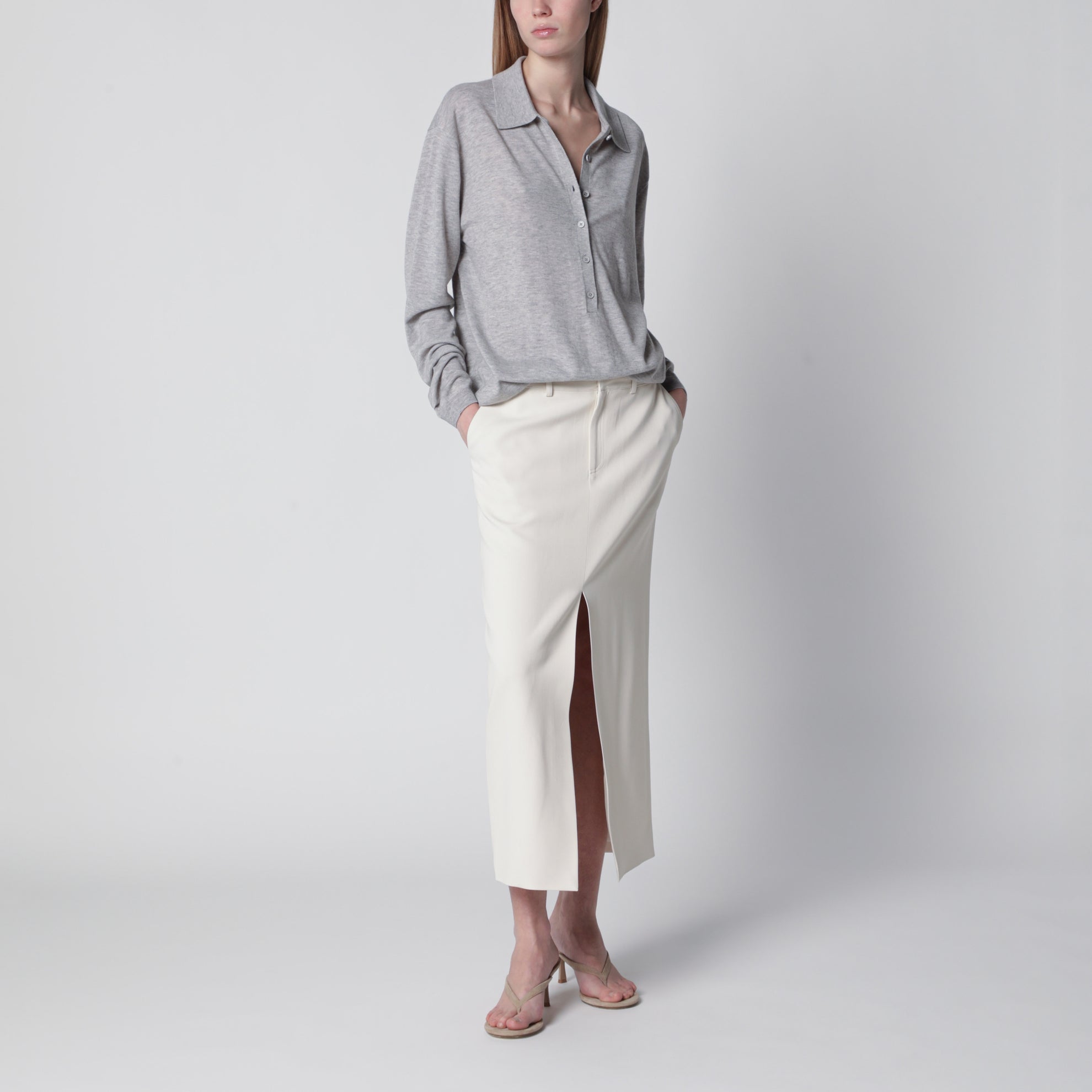 Midi skirt in off-white cotton blend