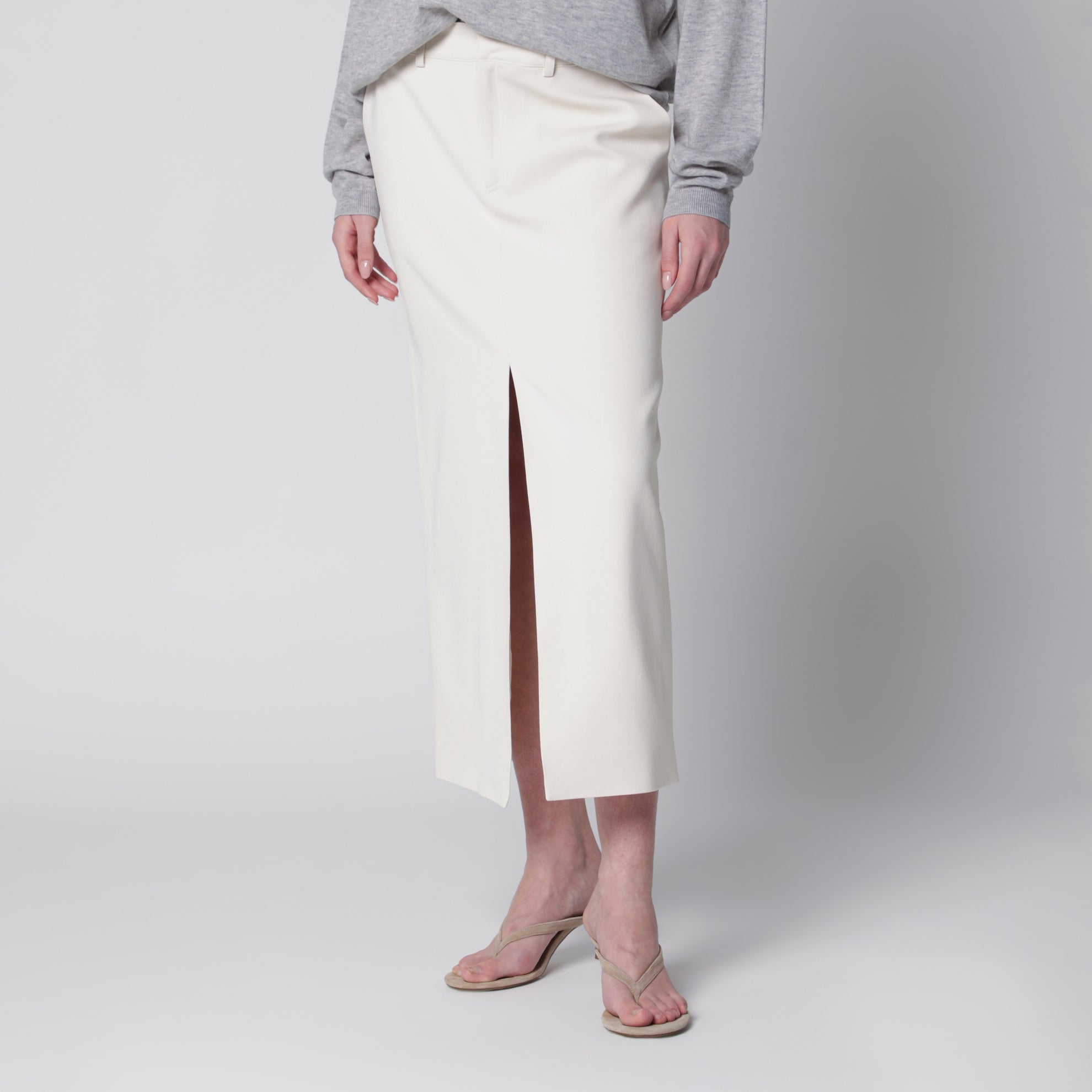 Midi skirt in off-white cotton blend