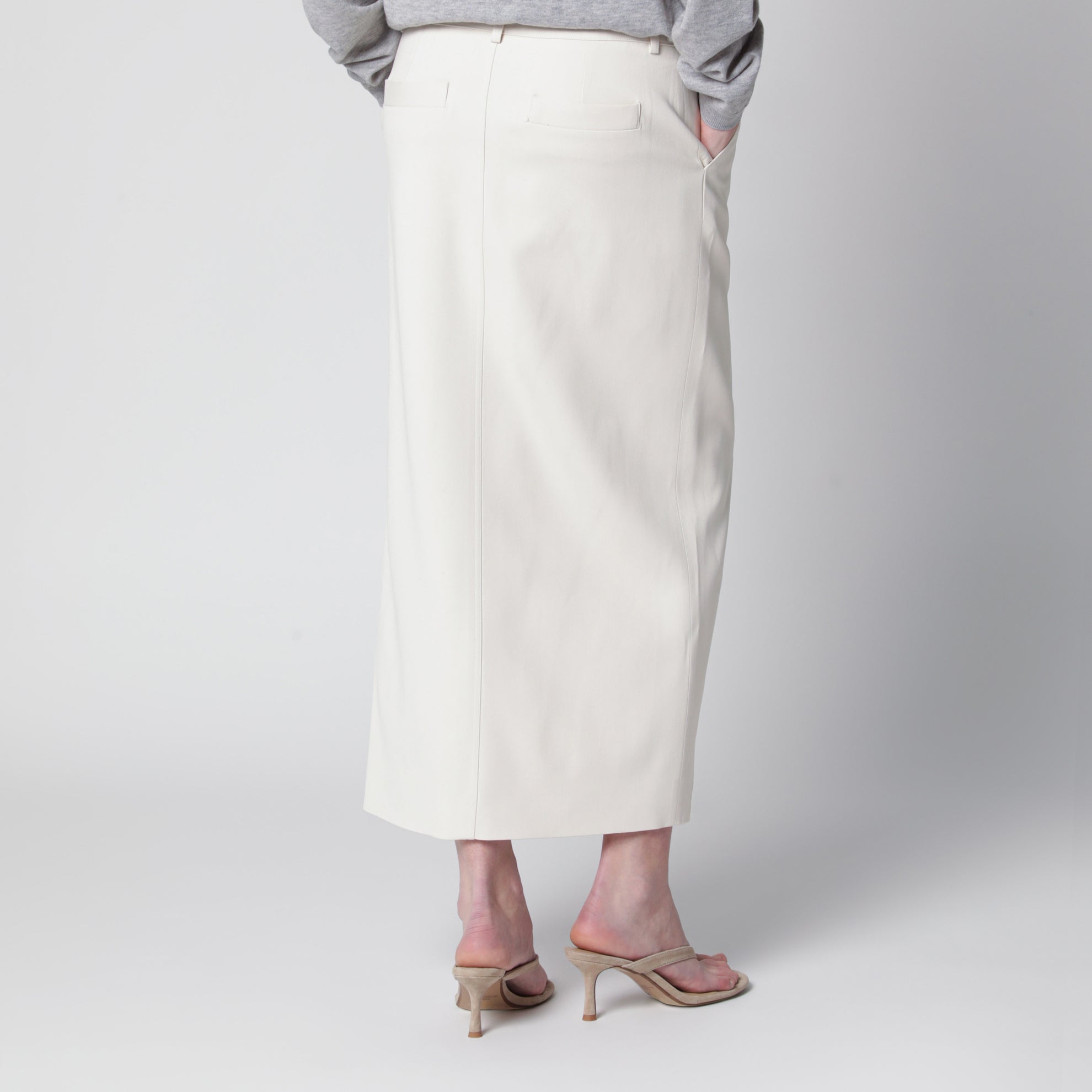 Midi skirt in off-white cotton blend