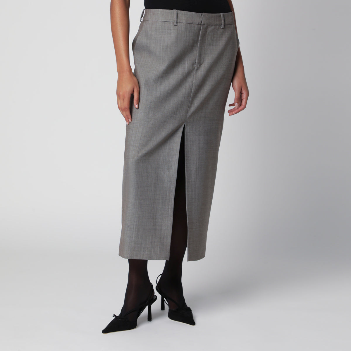 Light taupe Maybelle pencil skirt in wool