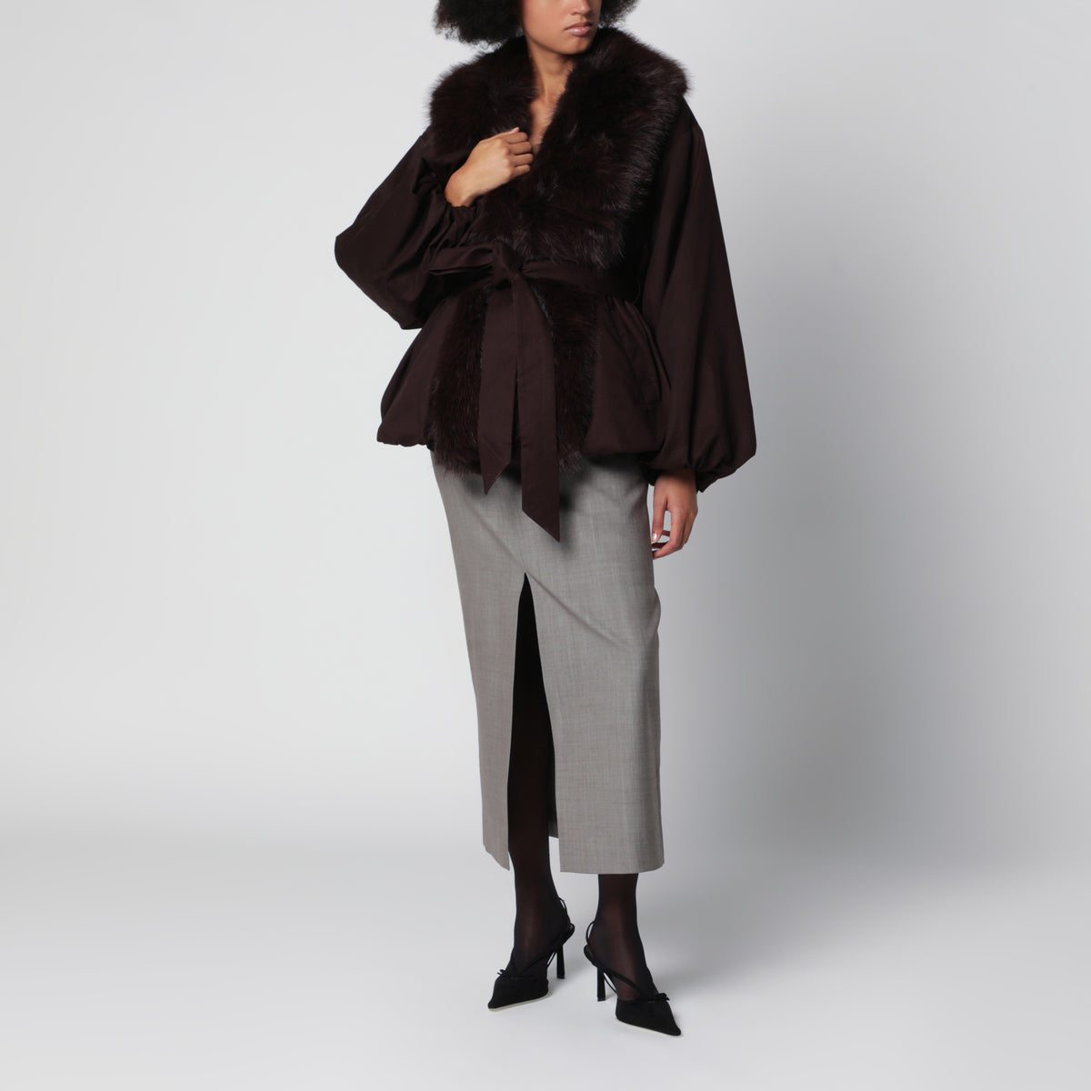 Light taupe Maybelle pencil skirt in wool