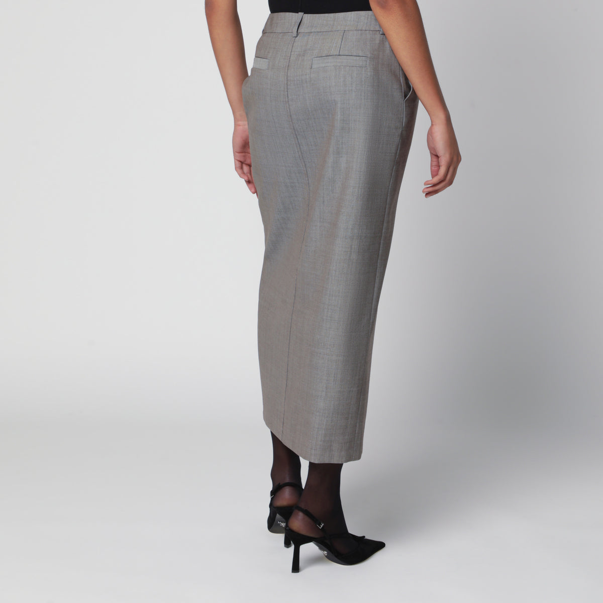 Light taupe Maybelle pencil skirt in wool