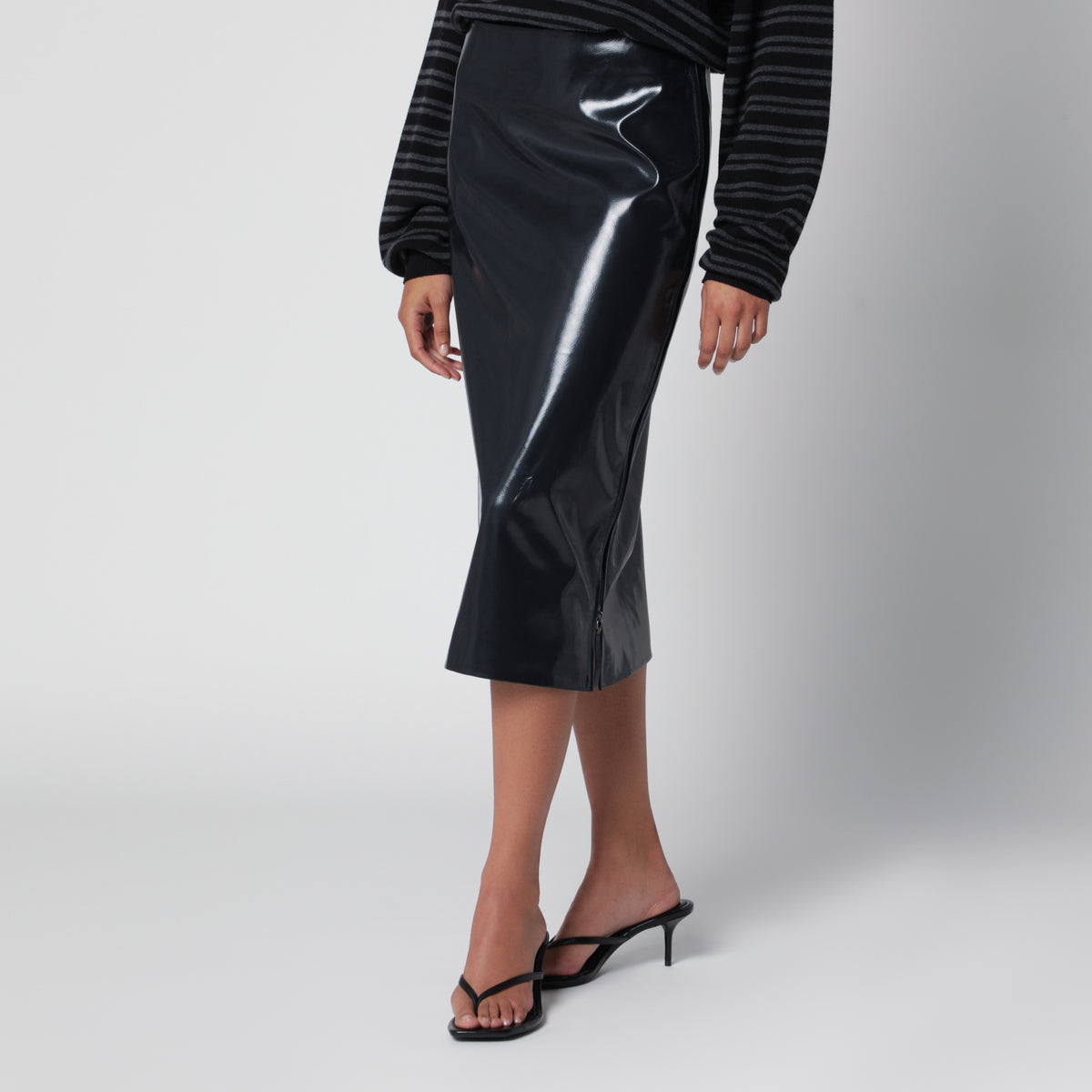 Samantha navy blue faux leather skirt