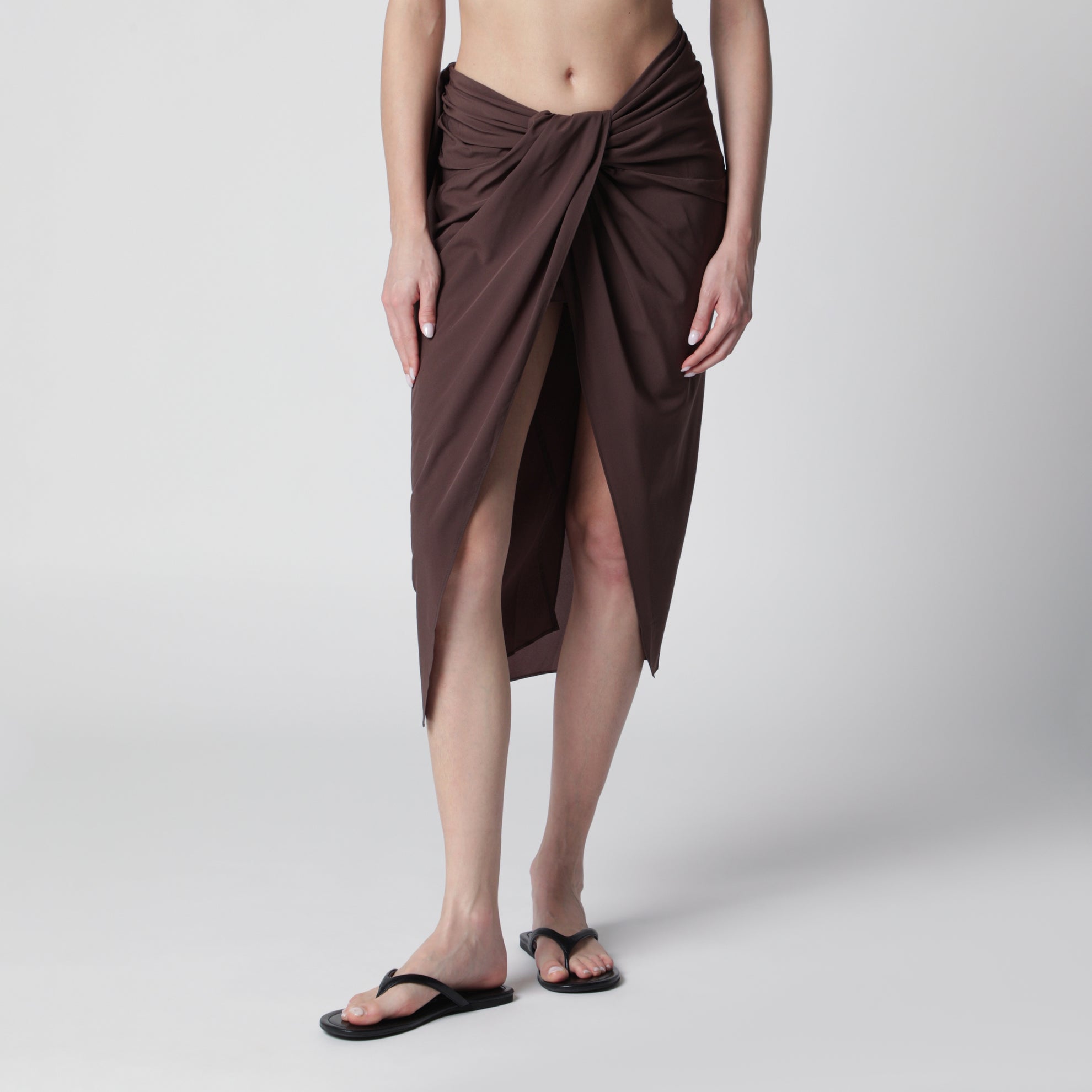 Brown asymmetric pareo skirt