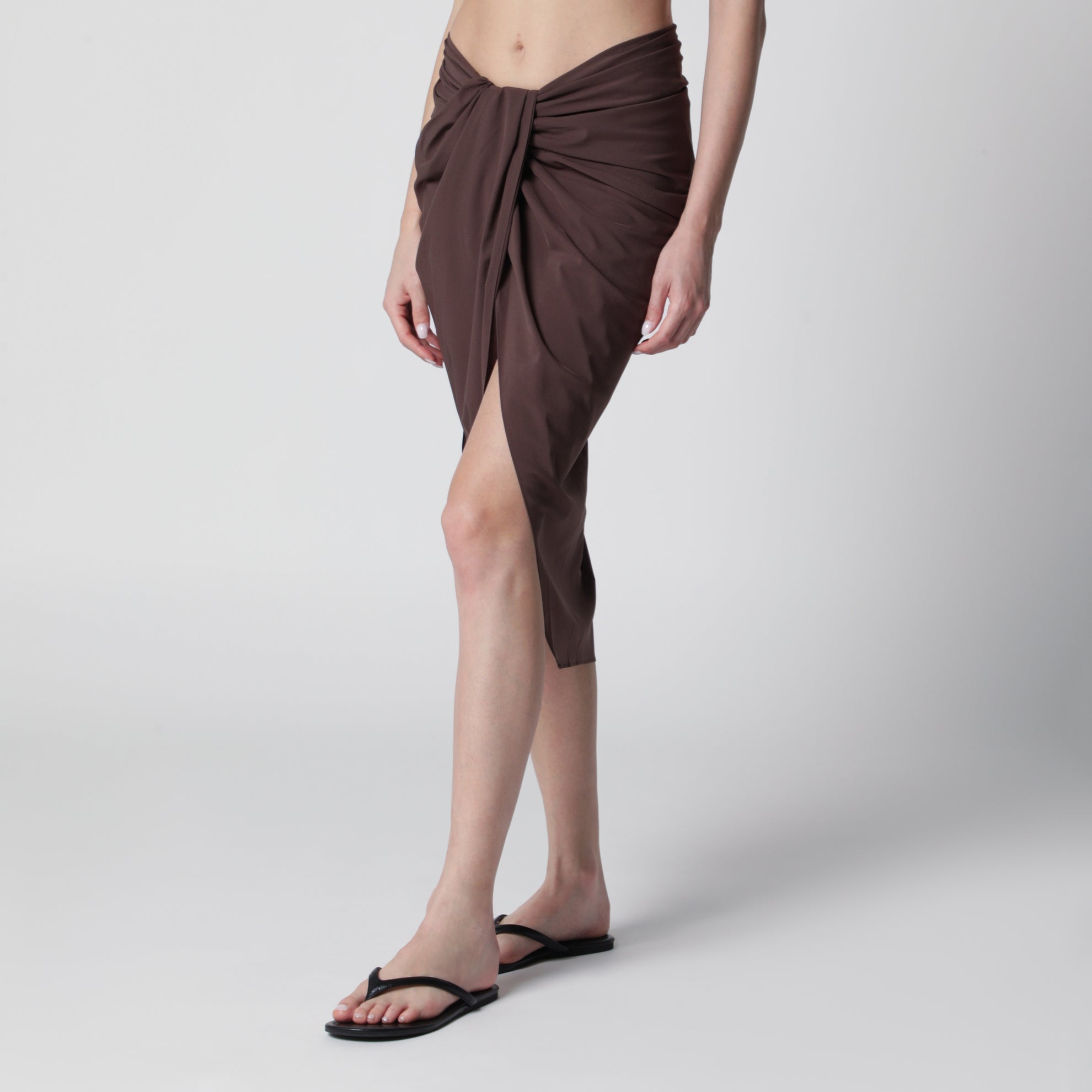 Brown asymmetric pareo skirt