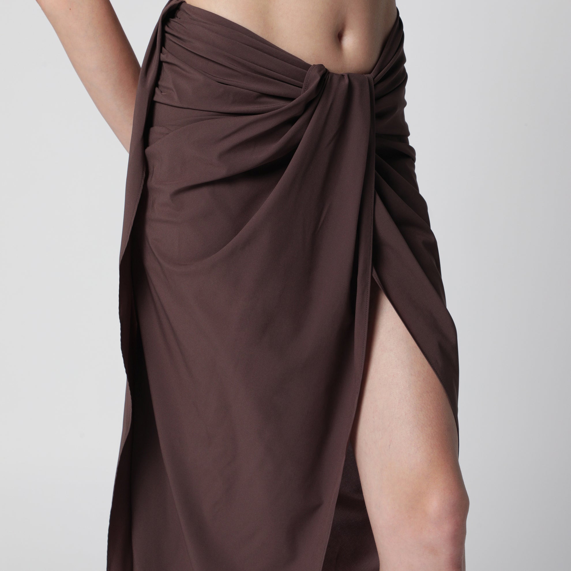 Brown asymmetric pareo skirt