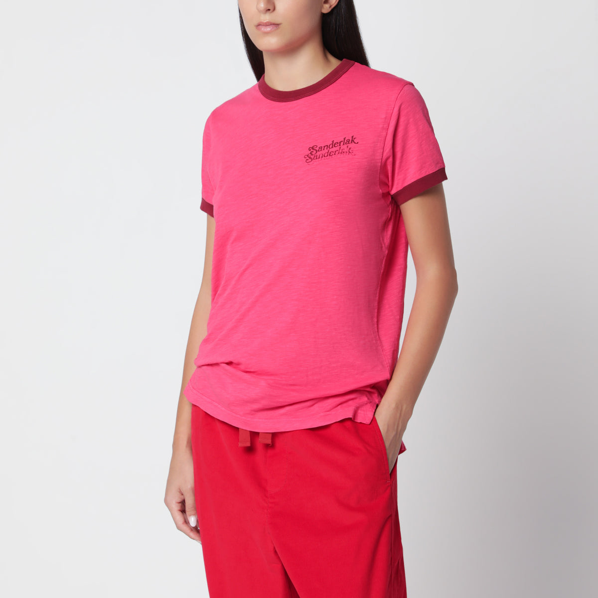 T-shirt a coste a contrasto in cotone