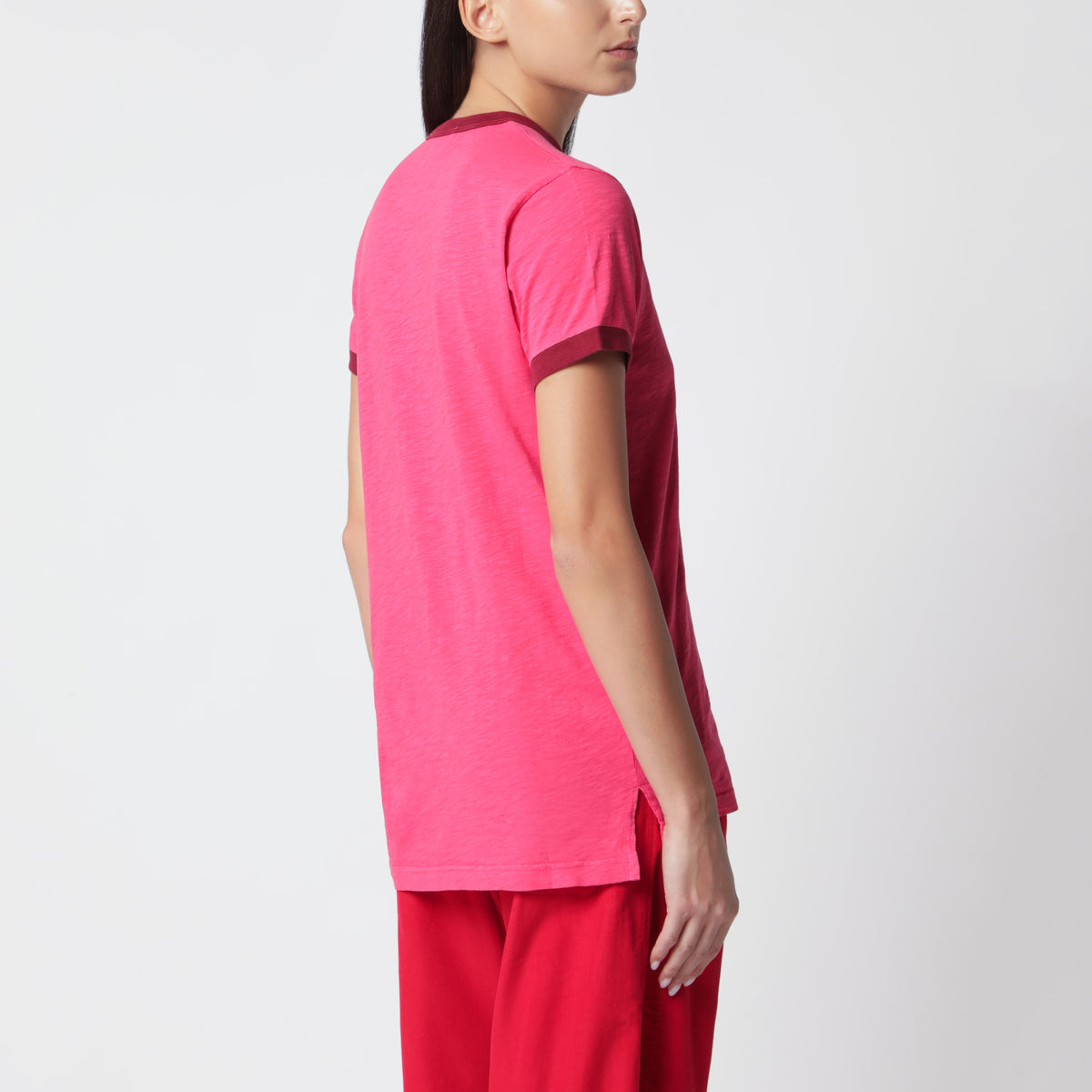 T-shirt a coste a contrasto in cotone